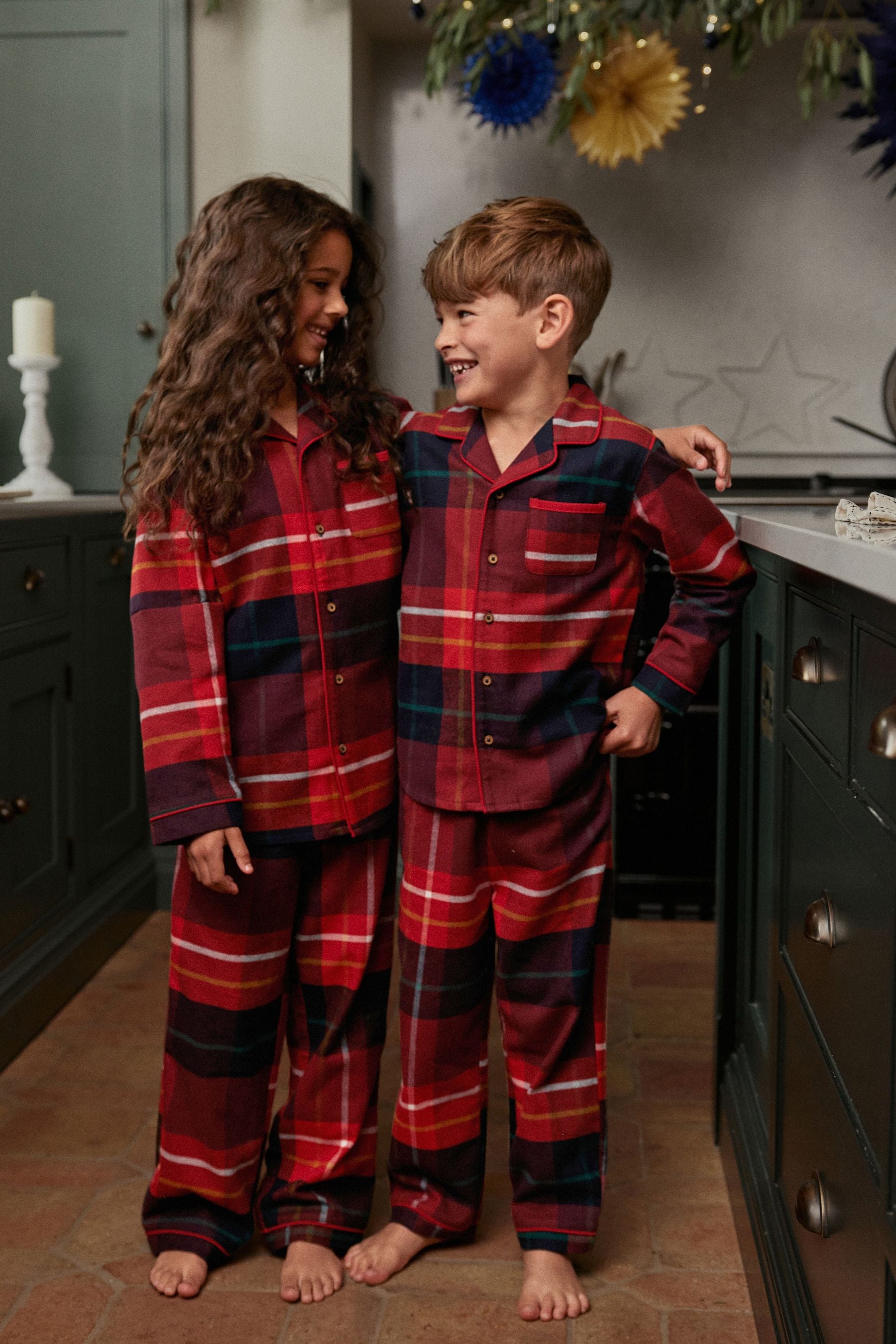 Red Check Matching Family Kids Christmas Cotton Pyjamas (9mths-16yrs)