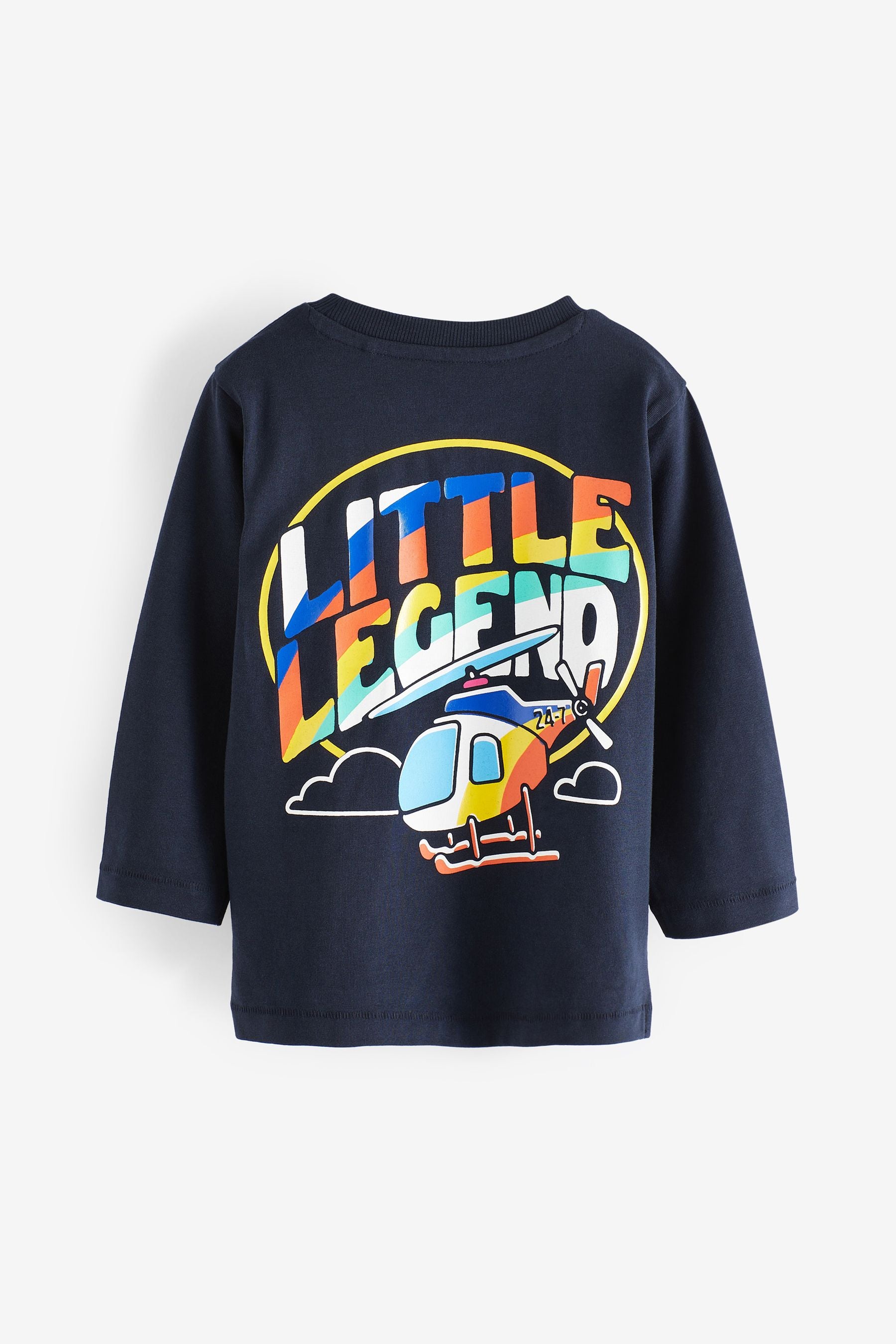 Navy Helicopter Long Sleeve Back Printed T-Shirt (3mths-7yrs)