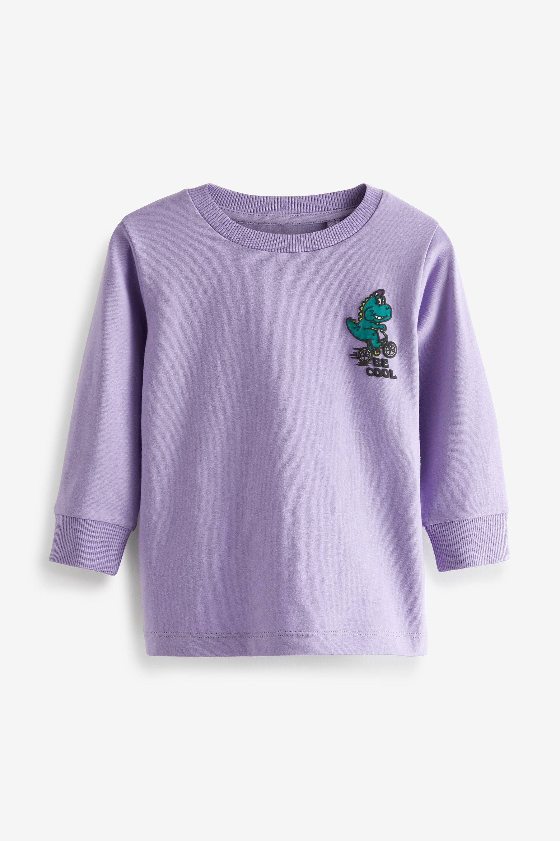 Purple Lilac Dino Long Sleeve Back Printed T-Shirt (3mths-7yrs)