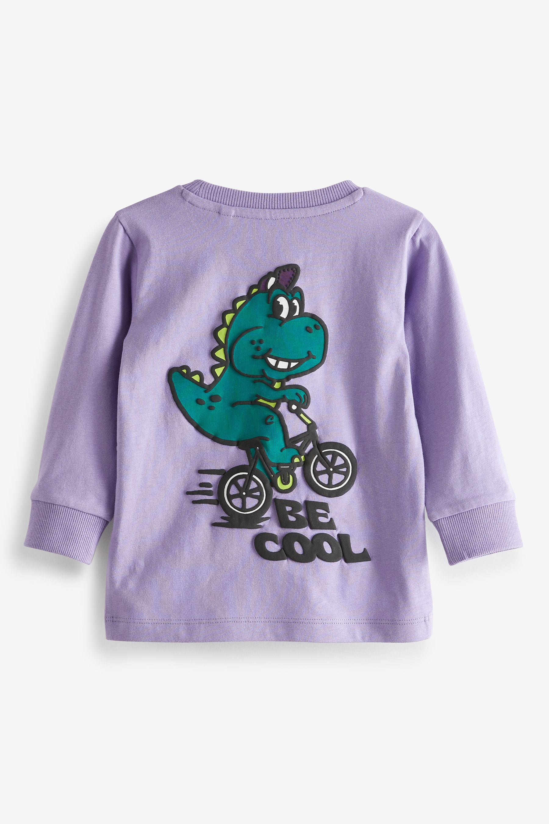 Purple Lilac Dino Long Sleeve Back Printed T-Shirt (3mths-7yrs)