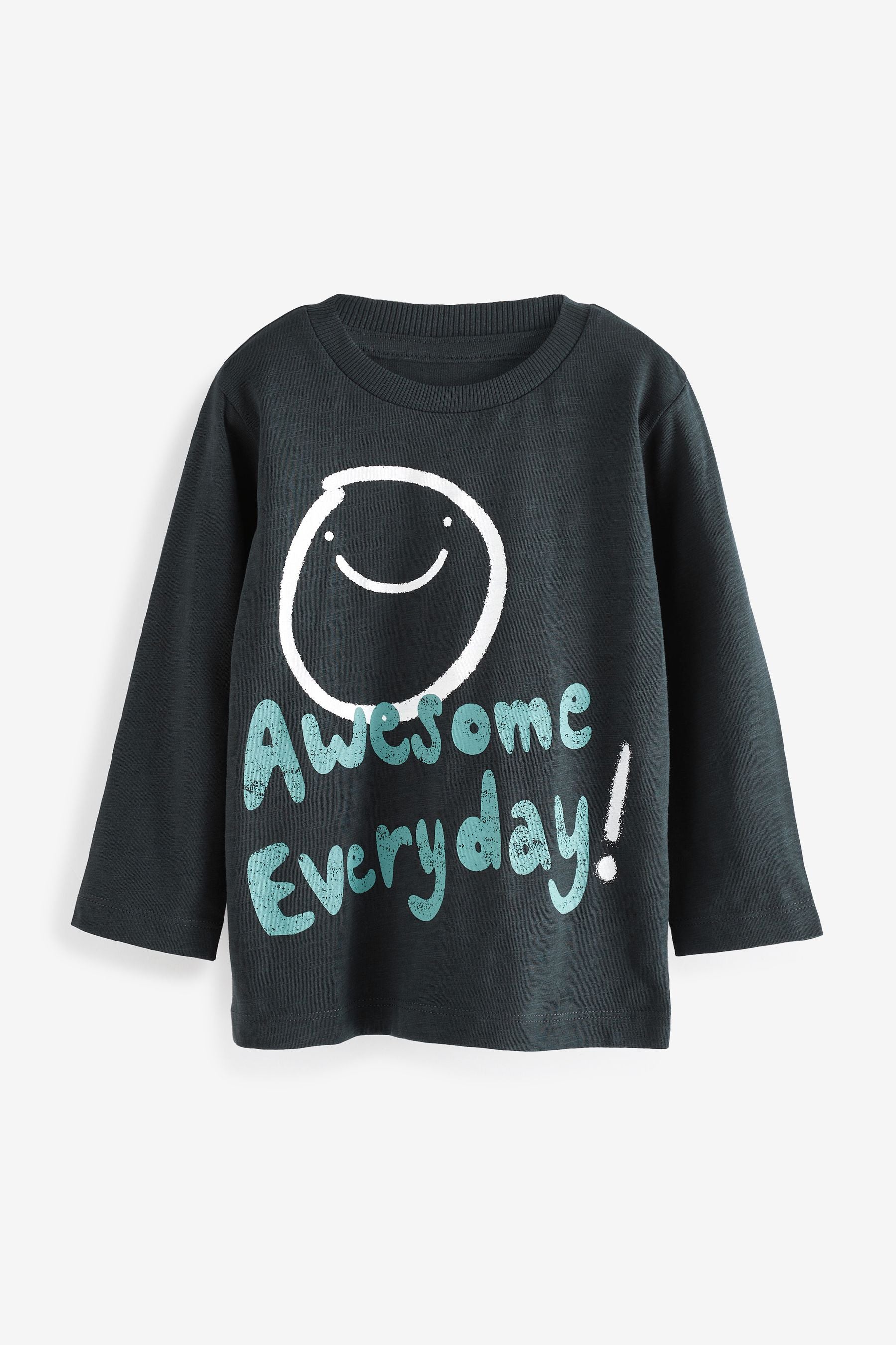 Charcoal Grey Smile Long Sleeve Slogan T-Shirt (3mths-7yrs)