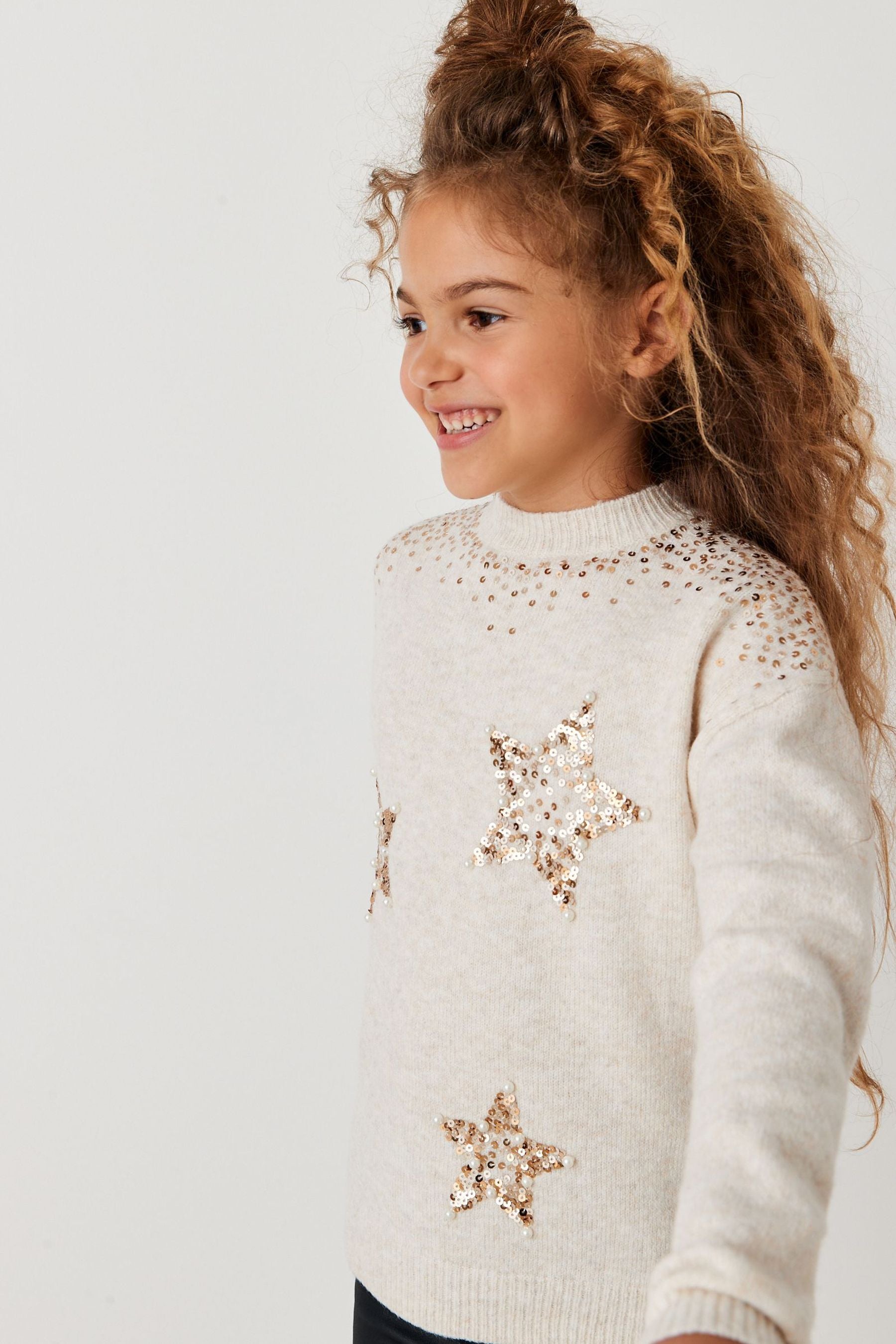 Ecru Cream Sequin Star Jumper (3-16yrs)