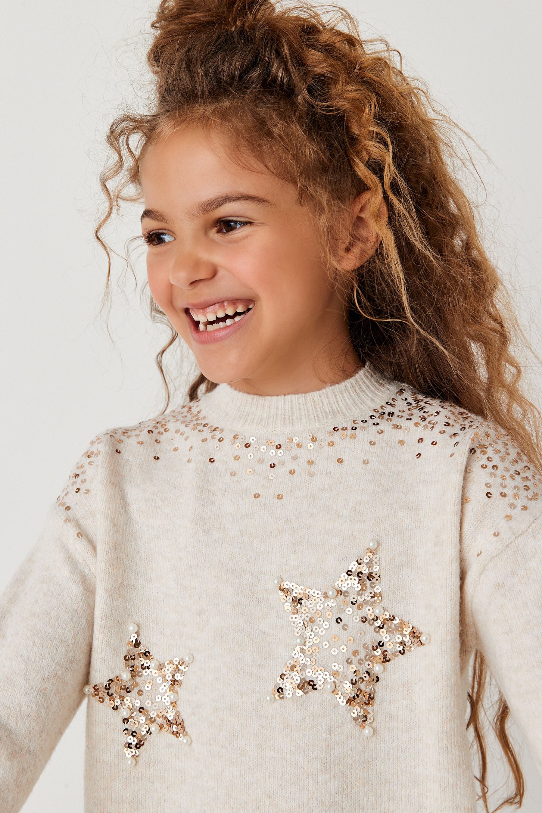 Ecru Cream Sequin Star Jumper (3-16yrs)