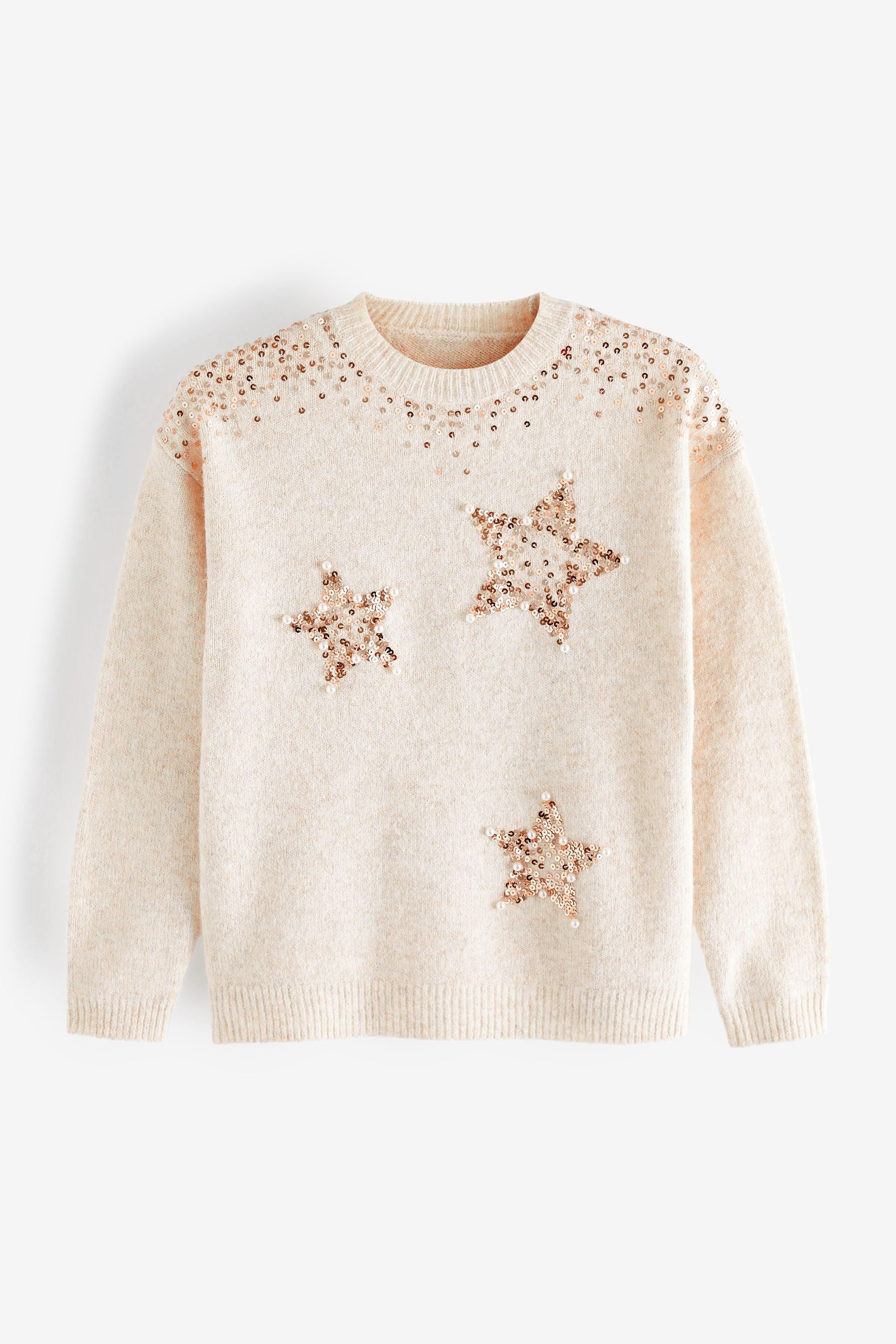 Ecru Cream Sequin Star Jumper (3-16yrs)