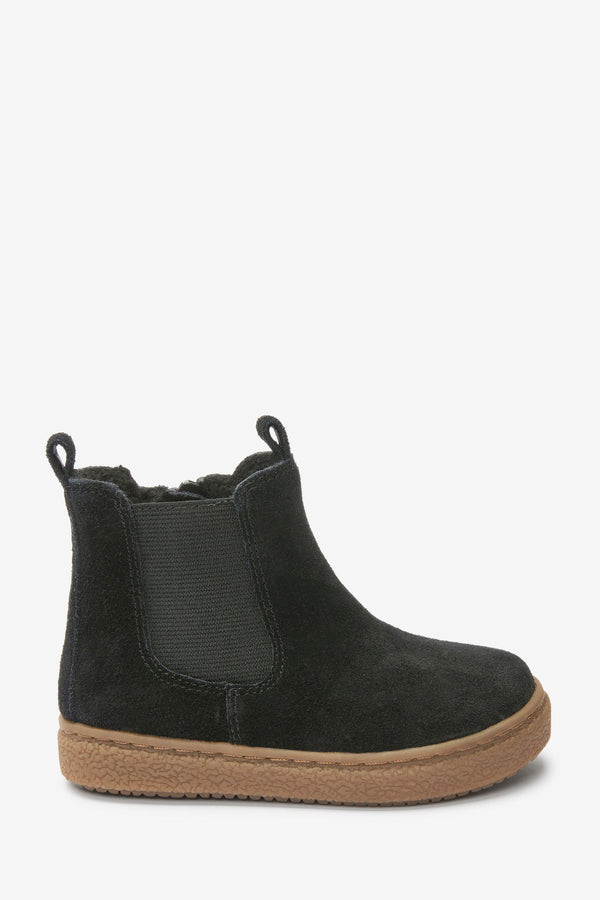 Black Water Repellent Suede Warm Lined Chelsea Boots