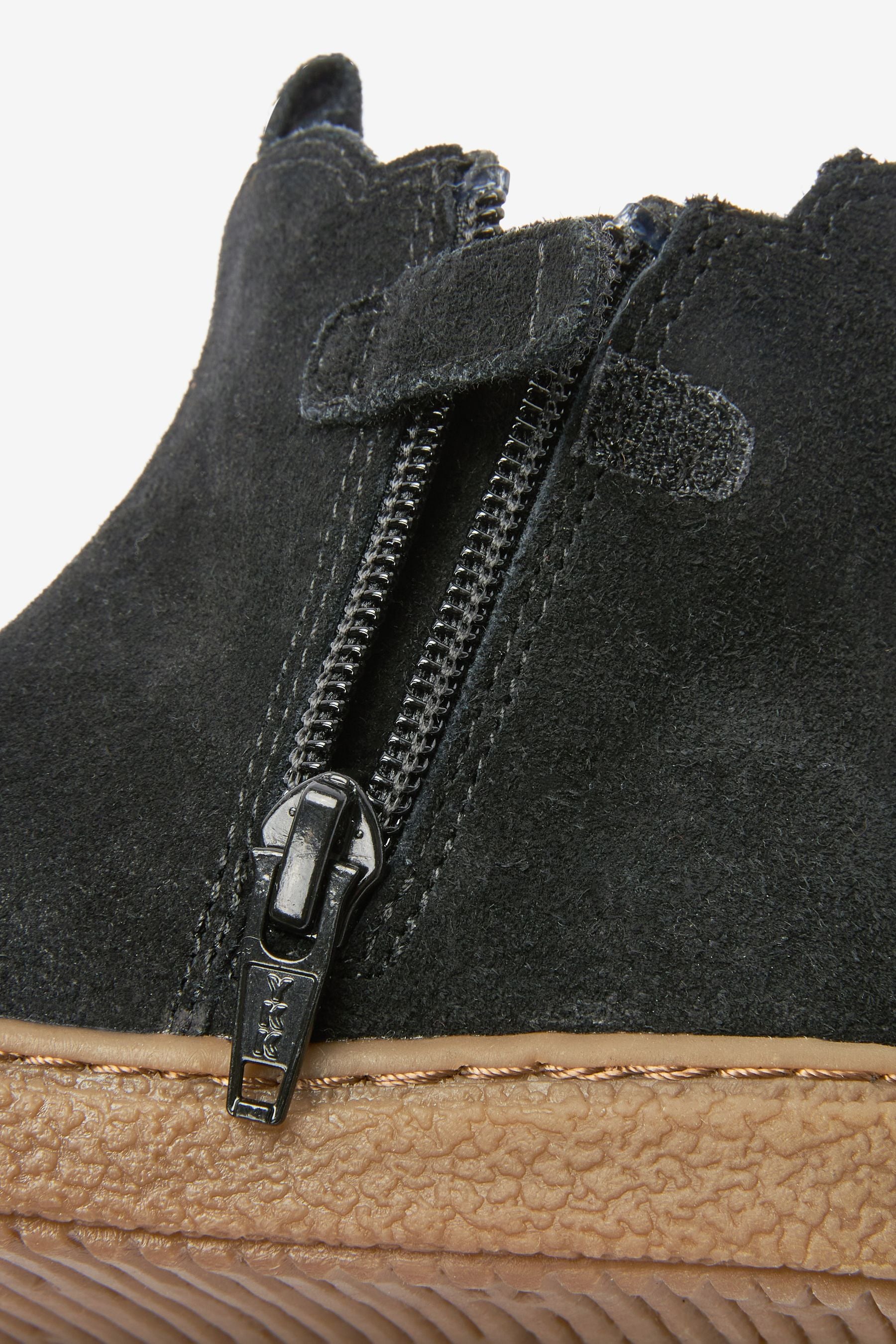 Black Water Repellent Suede Warm Lined Chelsea Boots