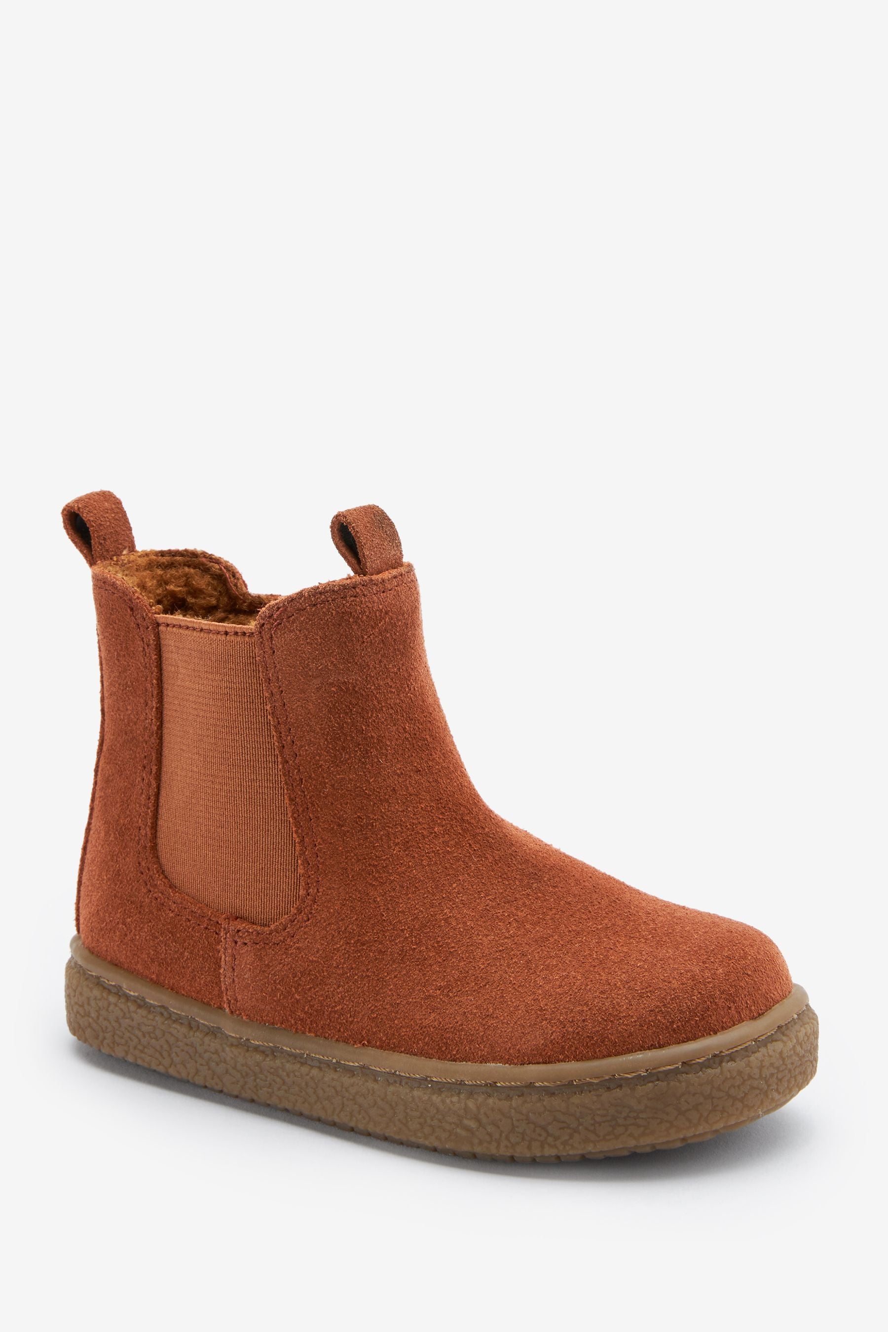 Tan Brown Water Repellent Suede Warm Lined Chelsea Boots