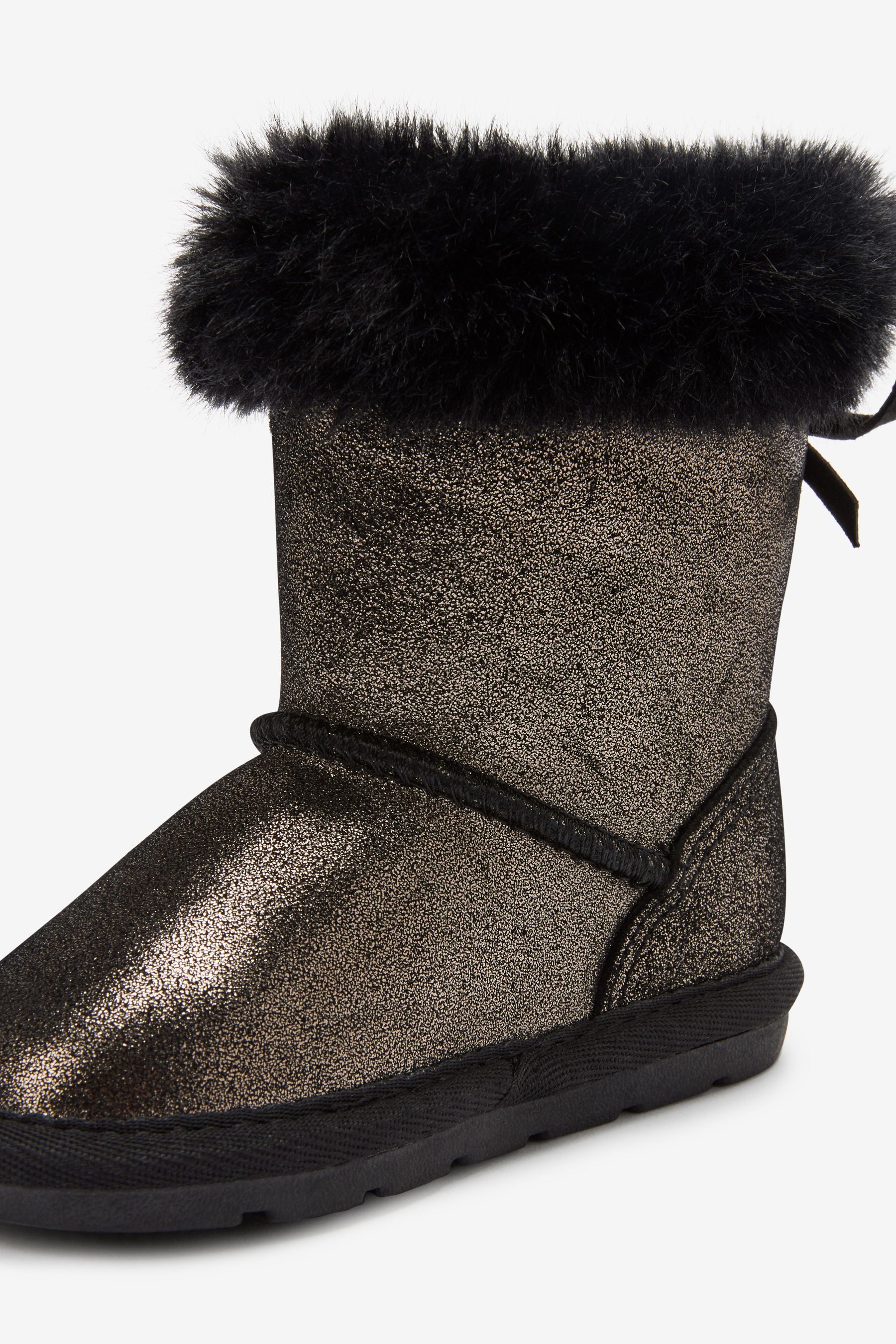 Black Sparkle Water Repellent Warm Lined Pull-On Boots