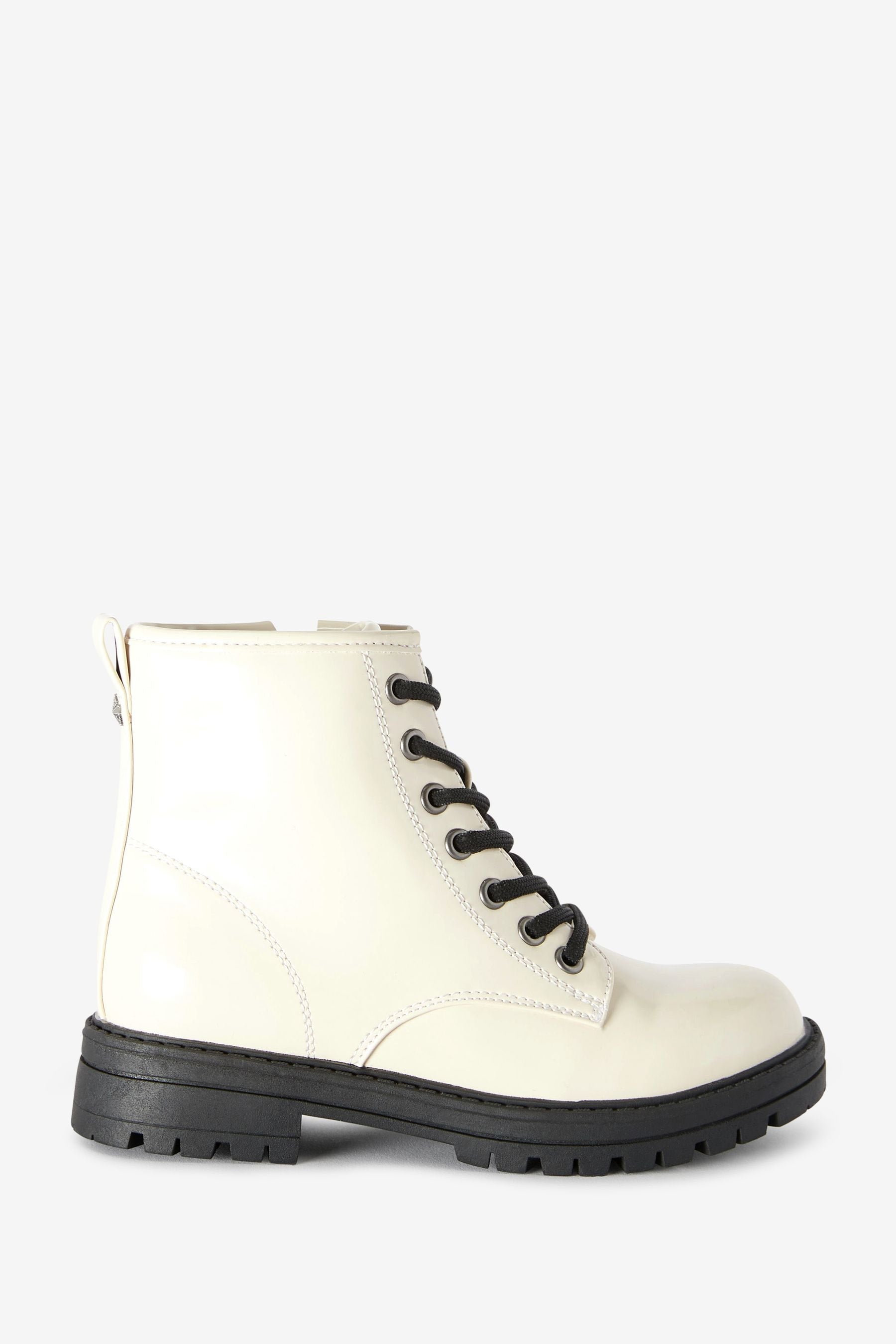 Bone White Patent Warm Lined Lace-Up Boots