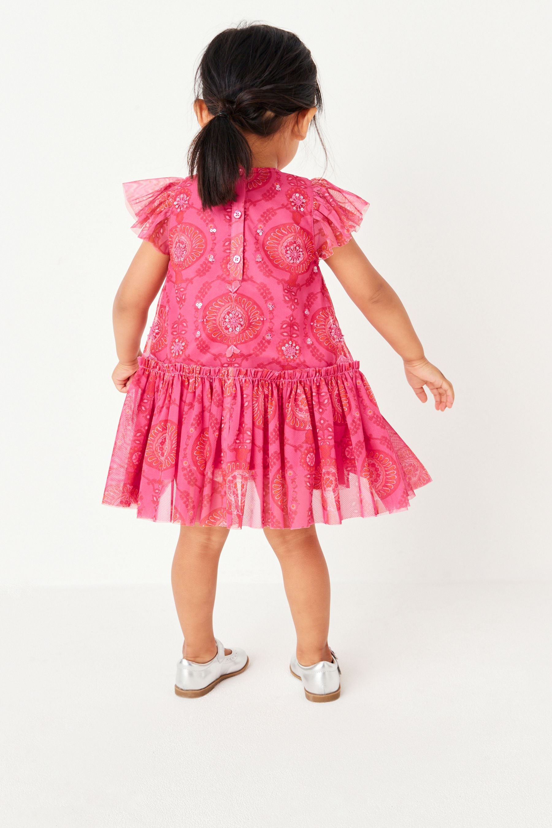 Pink/Red Sequin Embellished Mesh Party Dress (3mths-7yrs)