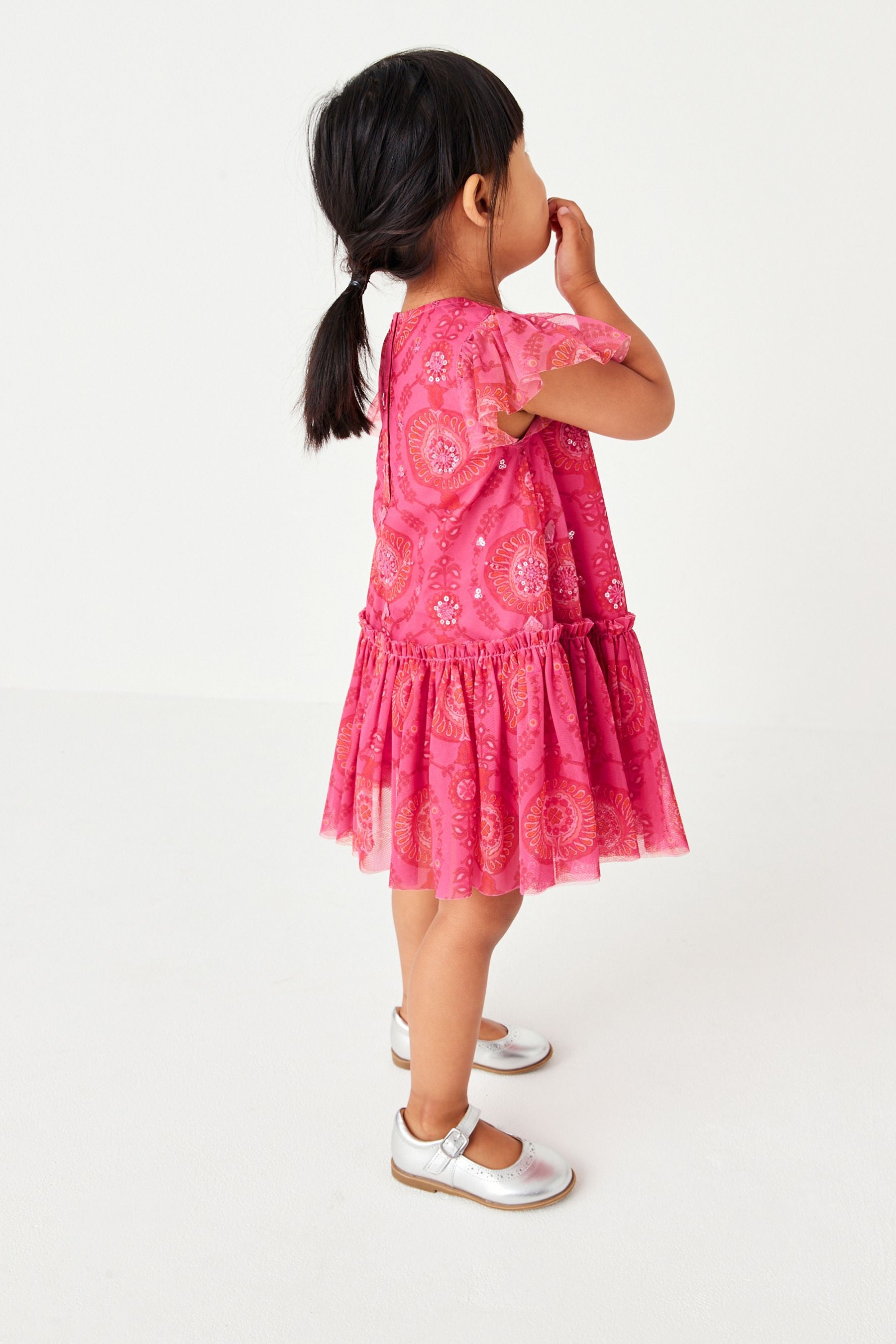 Pink/Red Sequin Embellished Mesh Party Dress (3mths-7yrs)