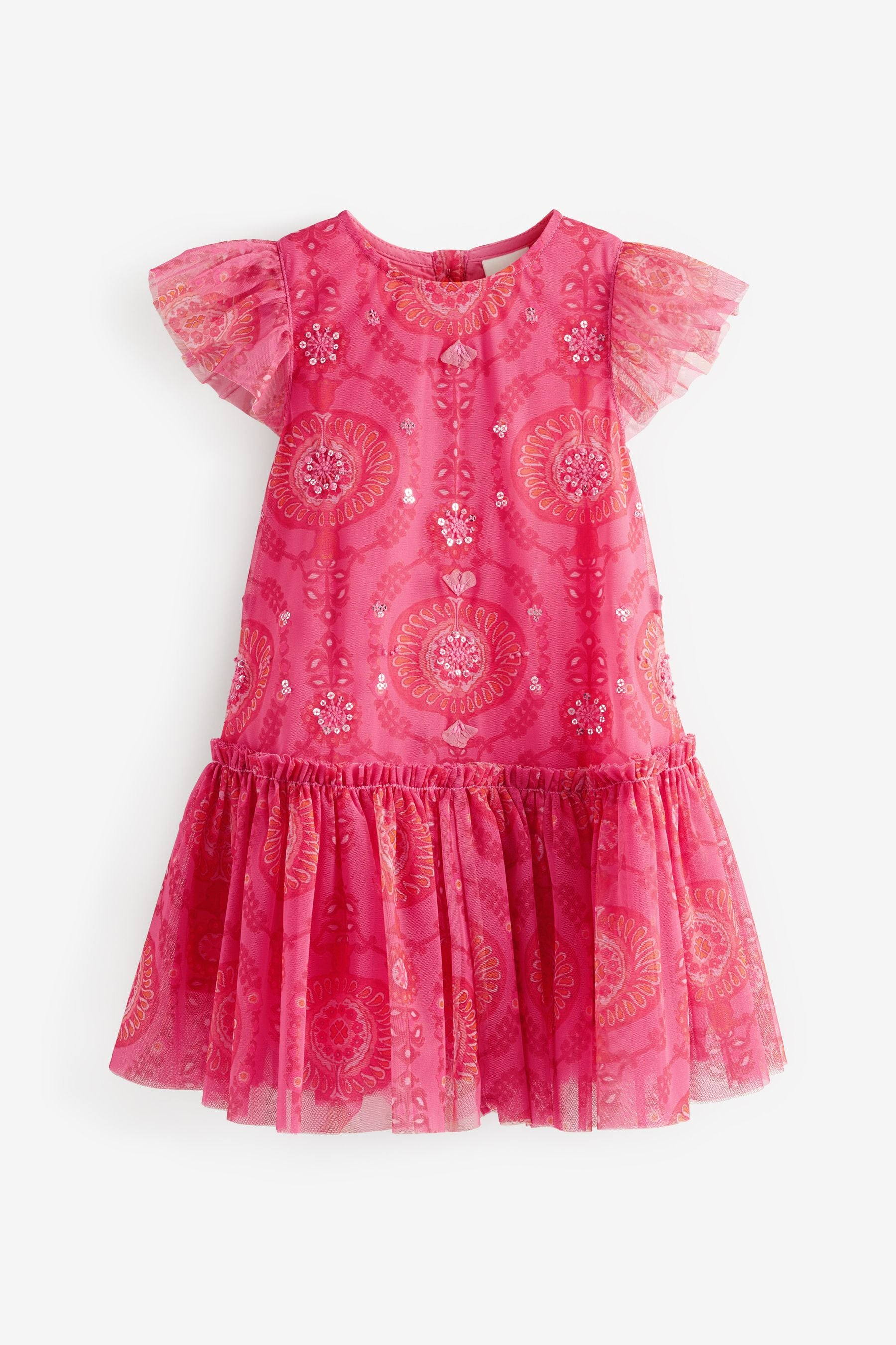 Pink/Red Sequin Embellished Mesh Party Dress (3mths-7yrs)