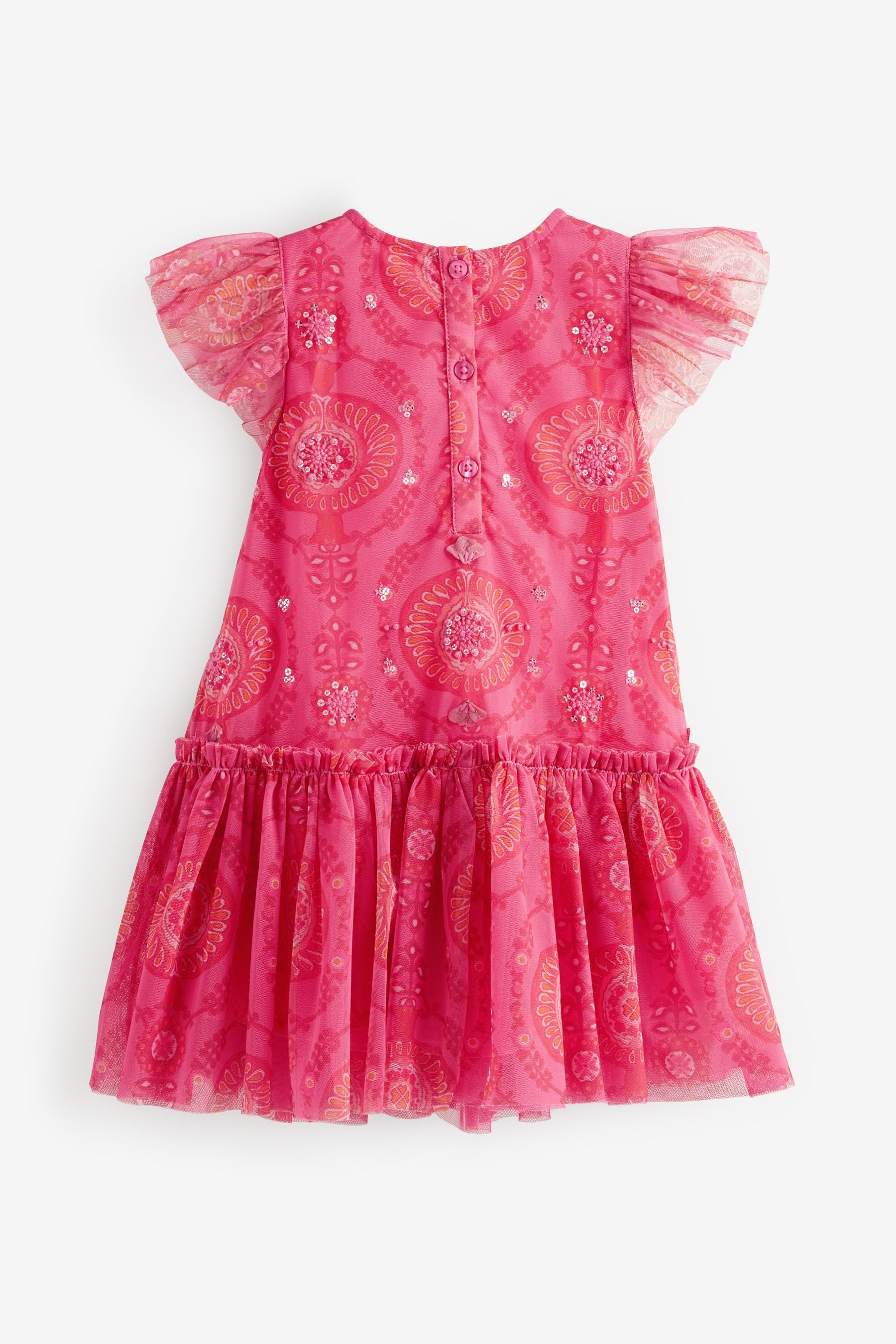 Pink/Red Sequin Embellished Mesh Party Dress (3mths-7yrs)