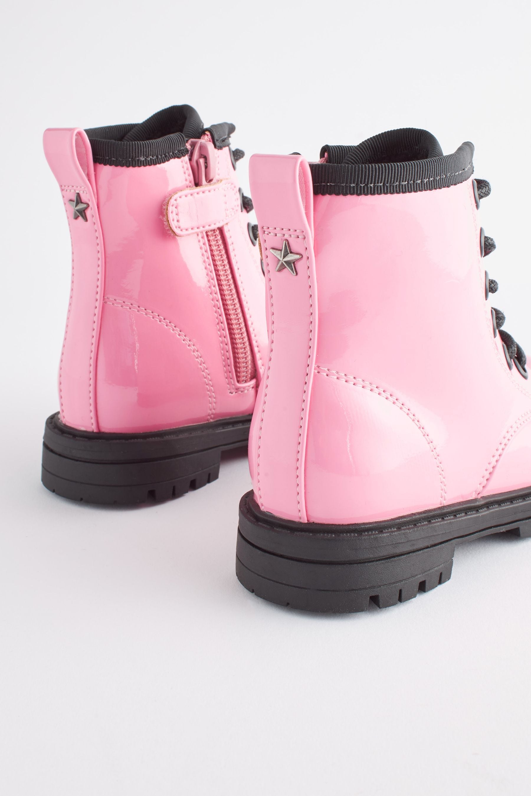 Pink Warm Lined Lace-Up Boots