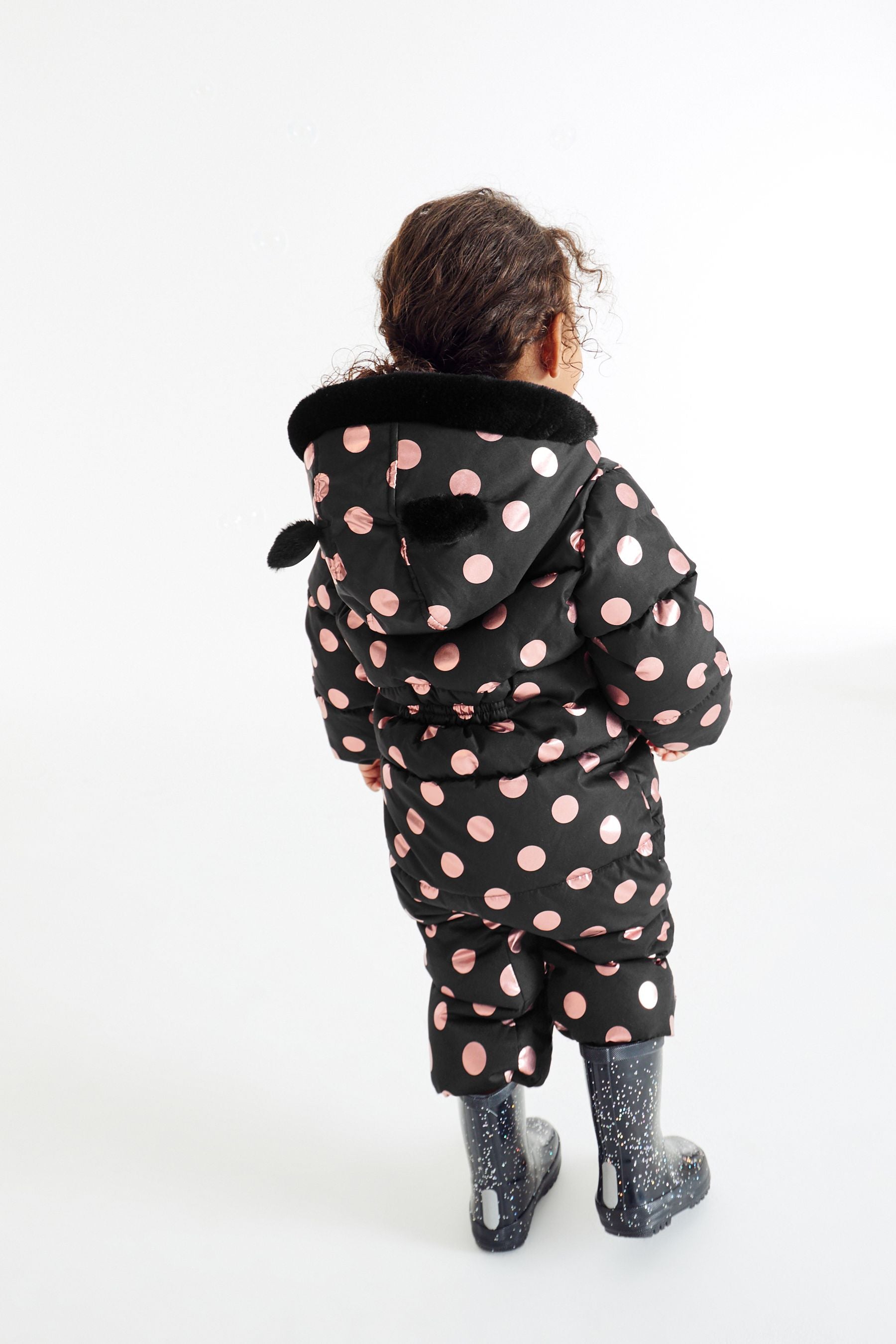 Black/Rose Gold Spot Shower Resistant Snow Suit (3mths-7yrs)