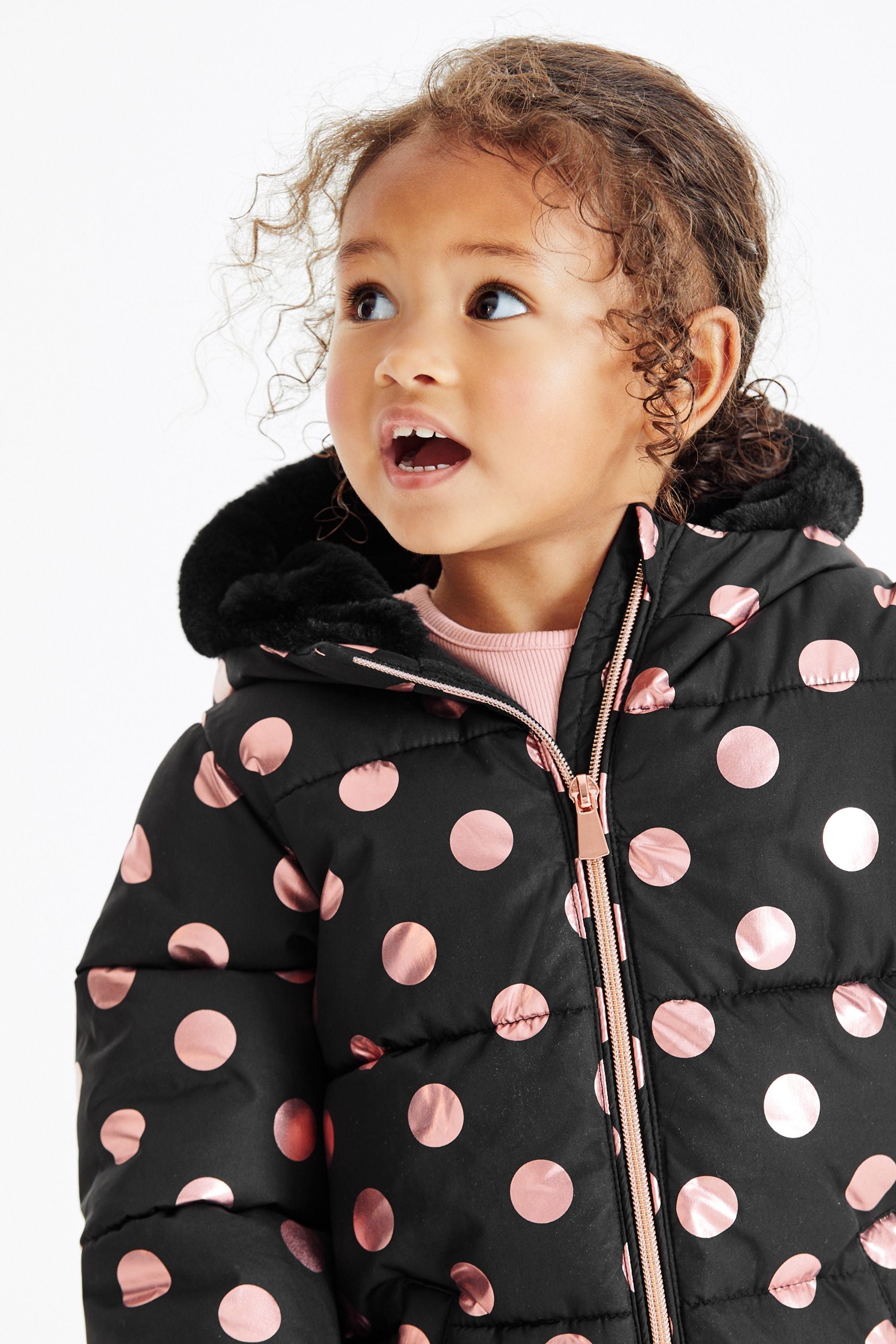 Black/Rose Gold Spot Shower Resistant Snow Suit (3mths-7yrs)