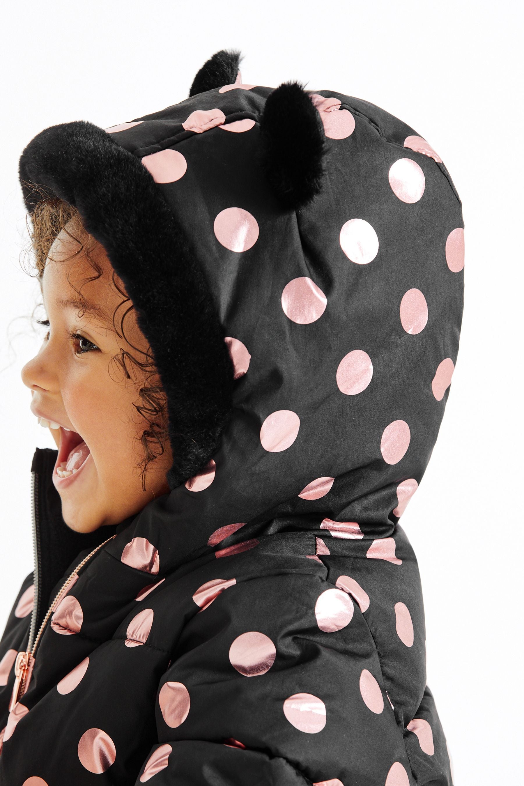 Black/Rose Gold Spot Shower Resistant Snow Suit (3mths-7yrs)