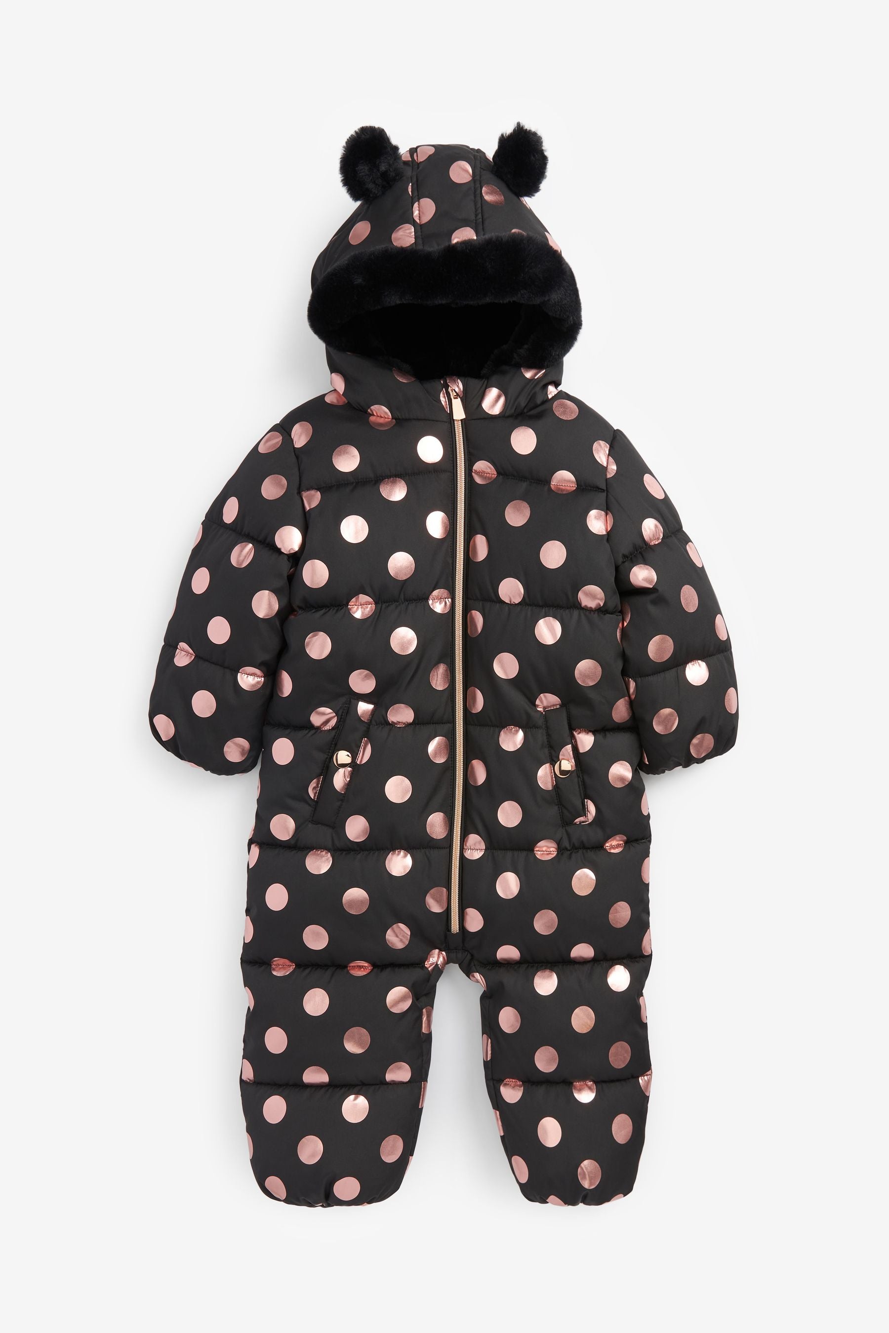 Black/Rose Gold Spot Shower Resistant Snow Suit (3mths-7yrs)