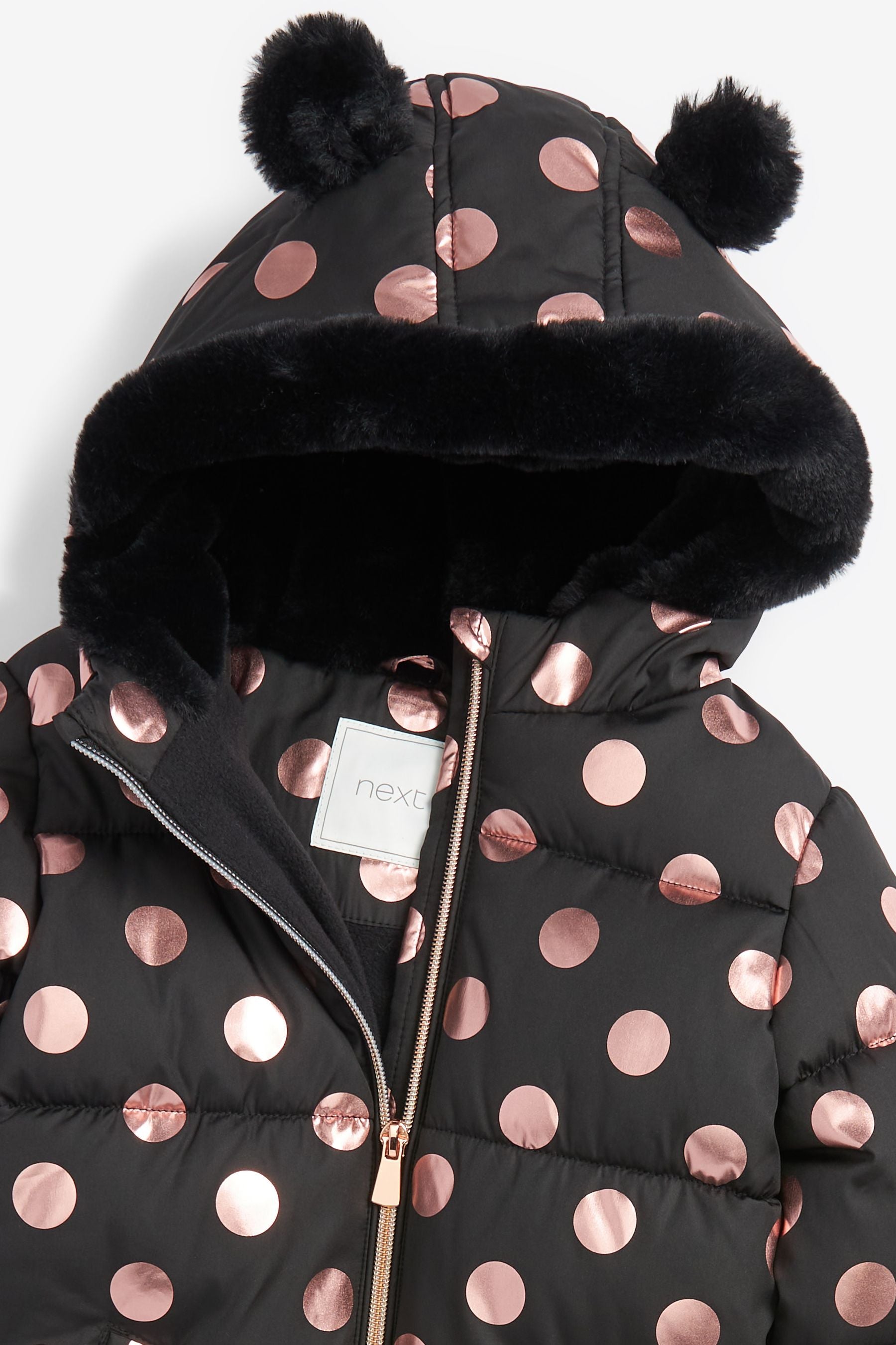 Black/Rose Gold Spot Shower Resistant Snow Suit (3mths-7yrs)