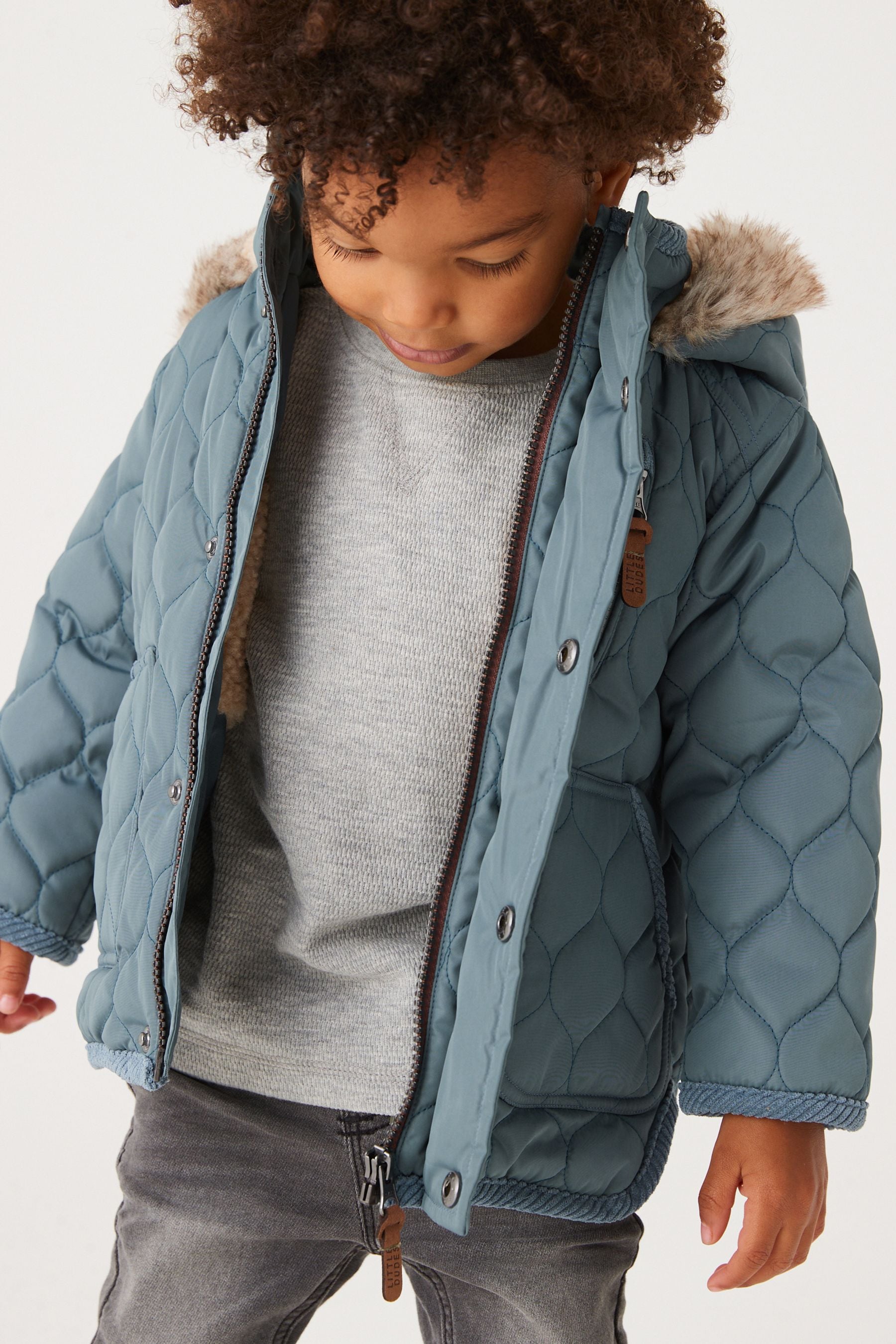 Blue Quilted Jacket With Faux Fur Trim (3mths-7yrs)