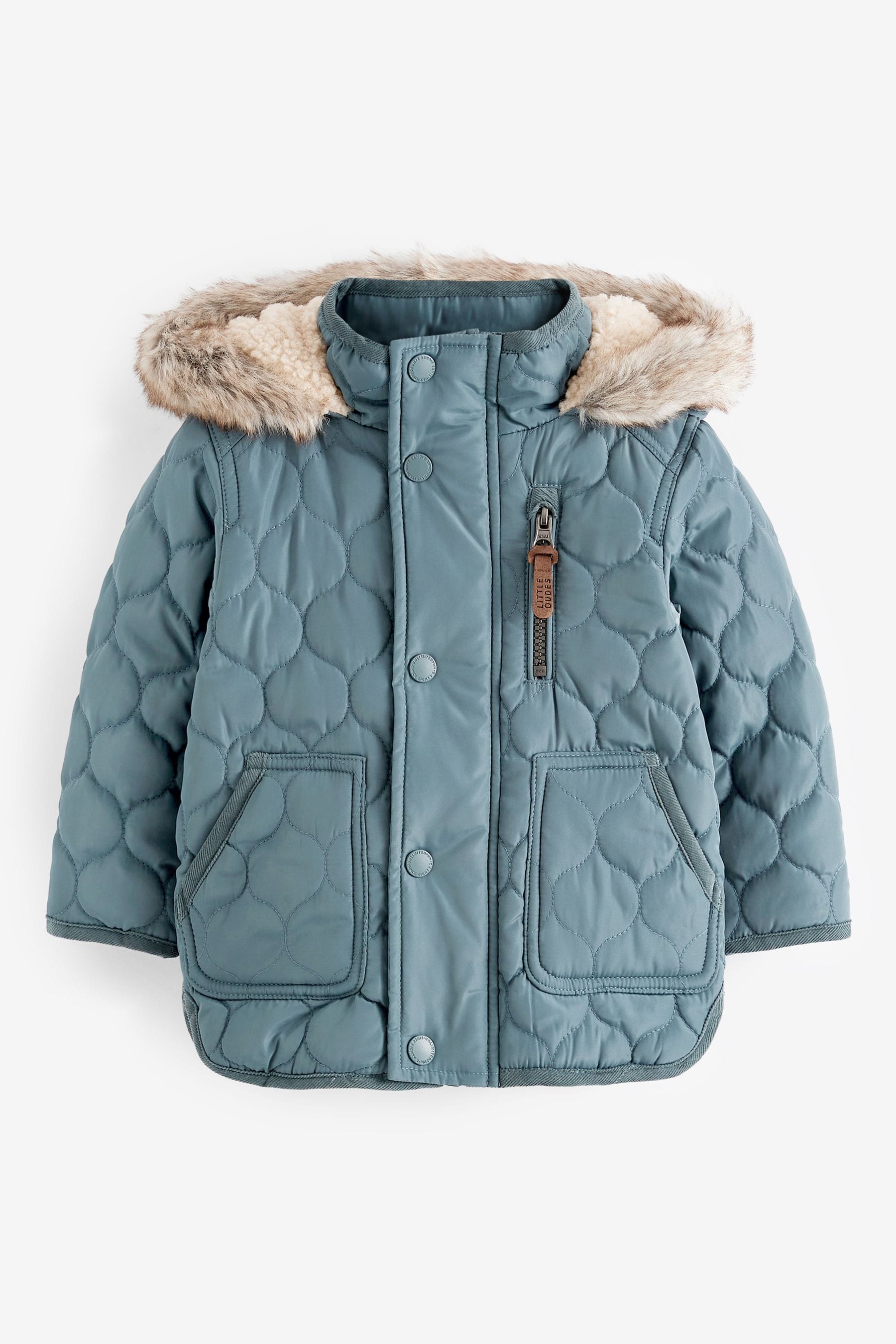 Blue Quilted Jacket With Faux Fur Trim (3mths-7yrs)