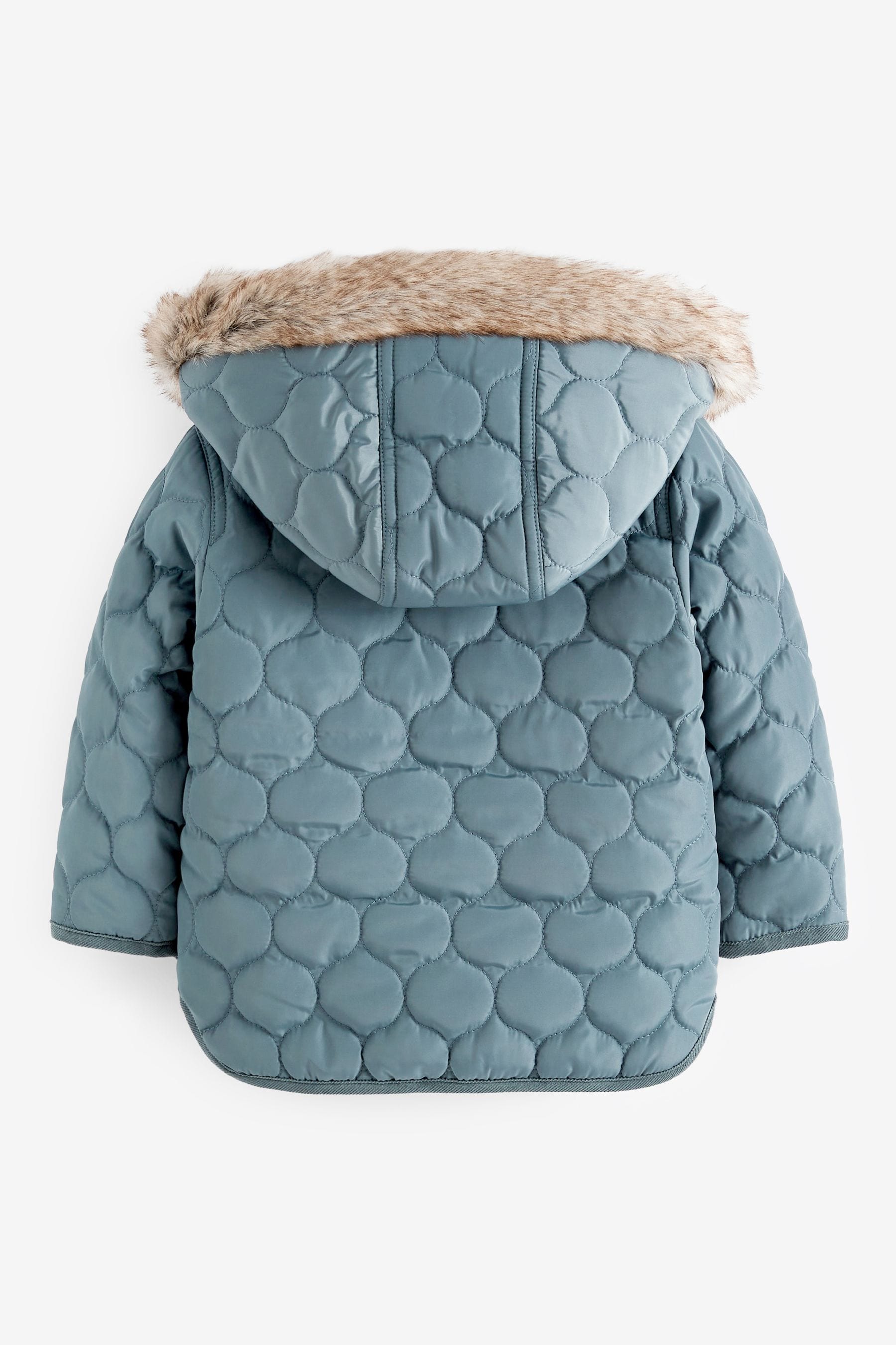 Blue Quilted Jacket With Faux Fur Trim (3mths-7yrs)