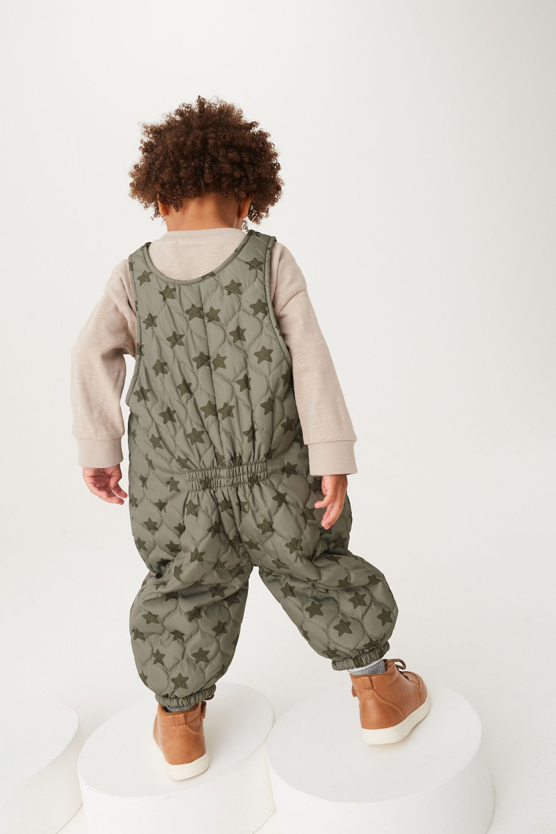 Khaki Green Start Print Quilted Overall (3mths-7yrs)