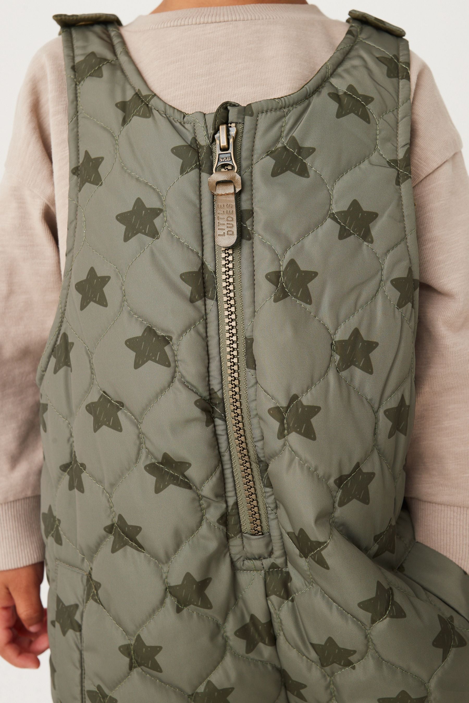 Khaki Green Start Print Quilted Overall (3mths-7yrs)