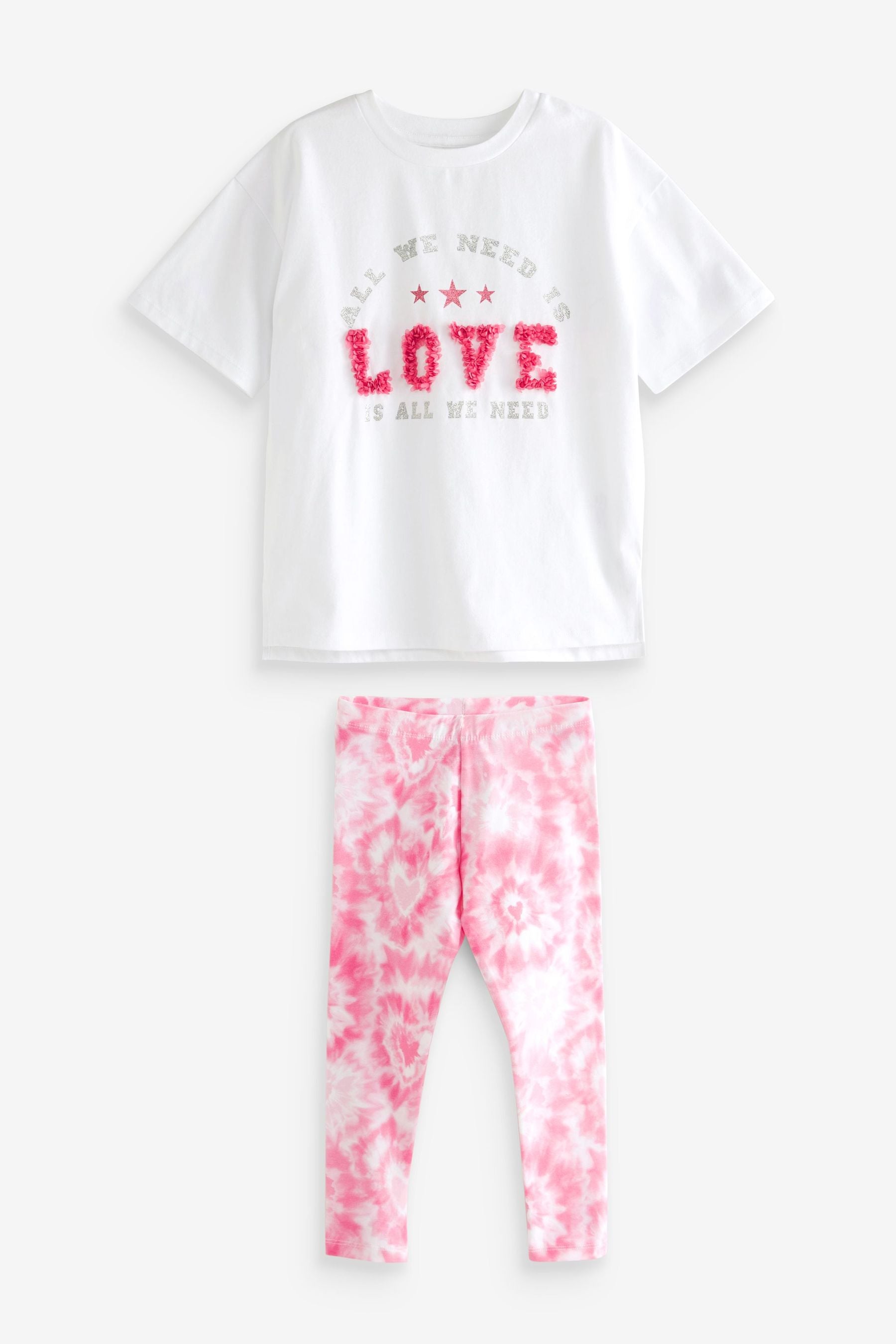 White/Pink Tie Dye Love Graphic T-Shirt & Legging Set (3-16yrs)