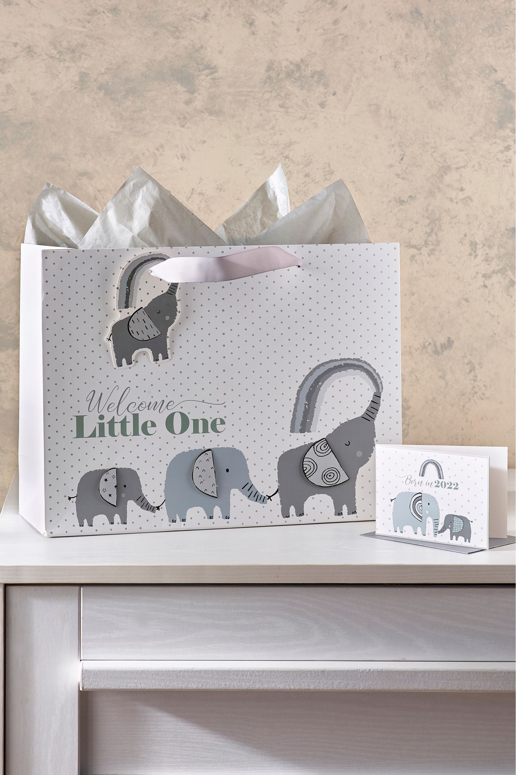 Grey Elephant Baby Gift Bag And Card Set