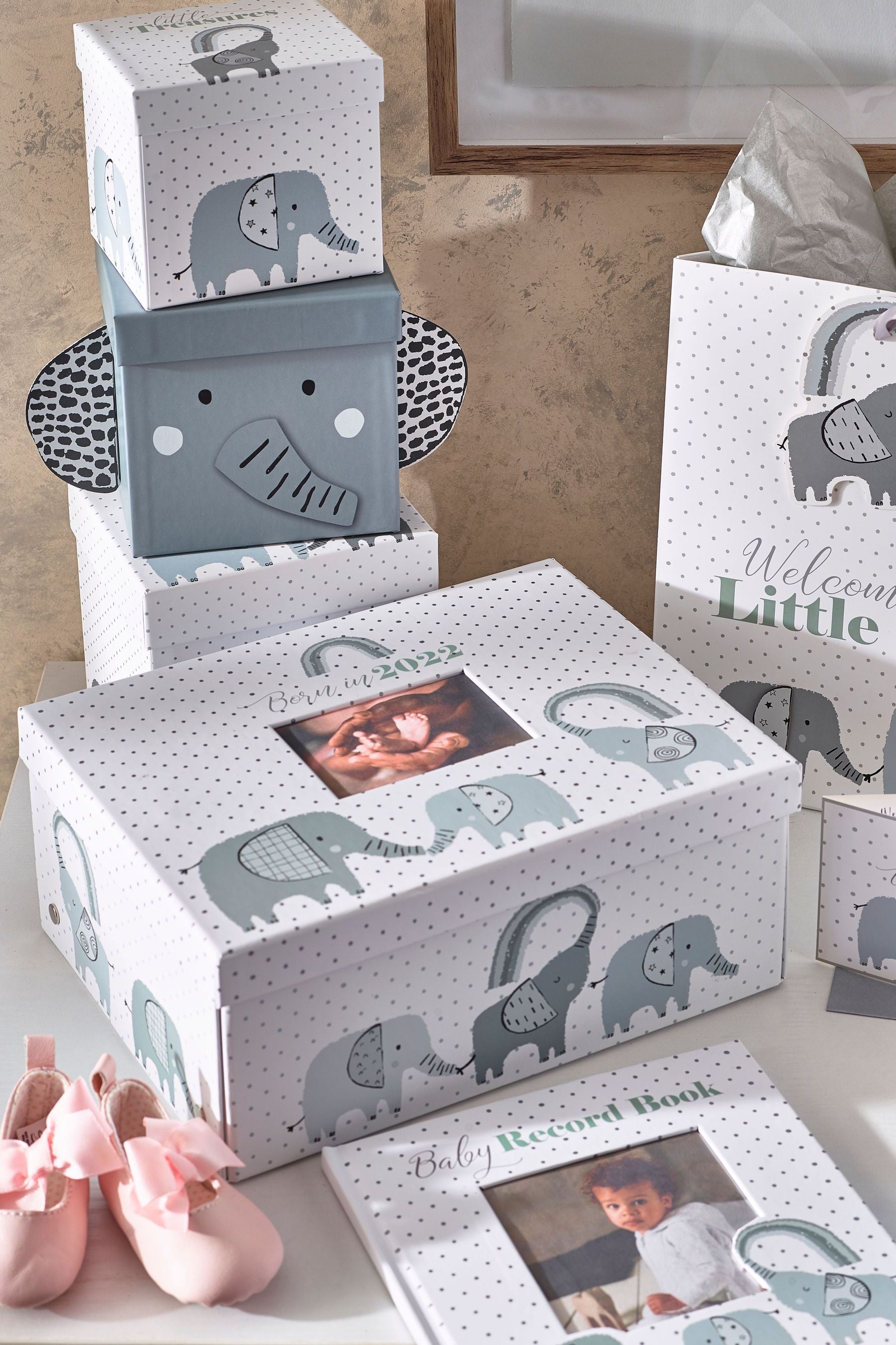 Grey Elephant Baby Gift Bag And Card Set