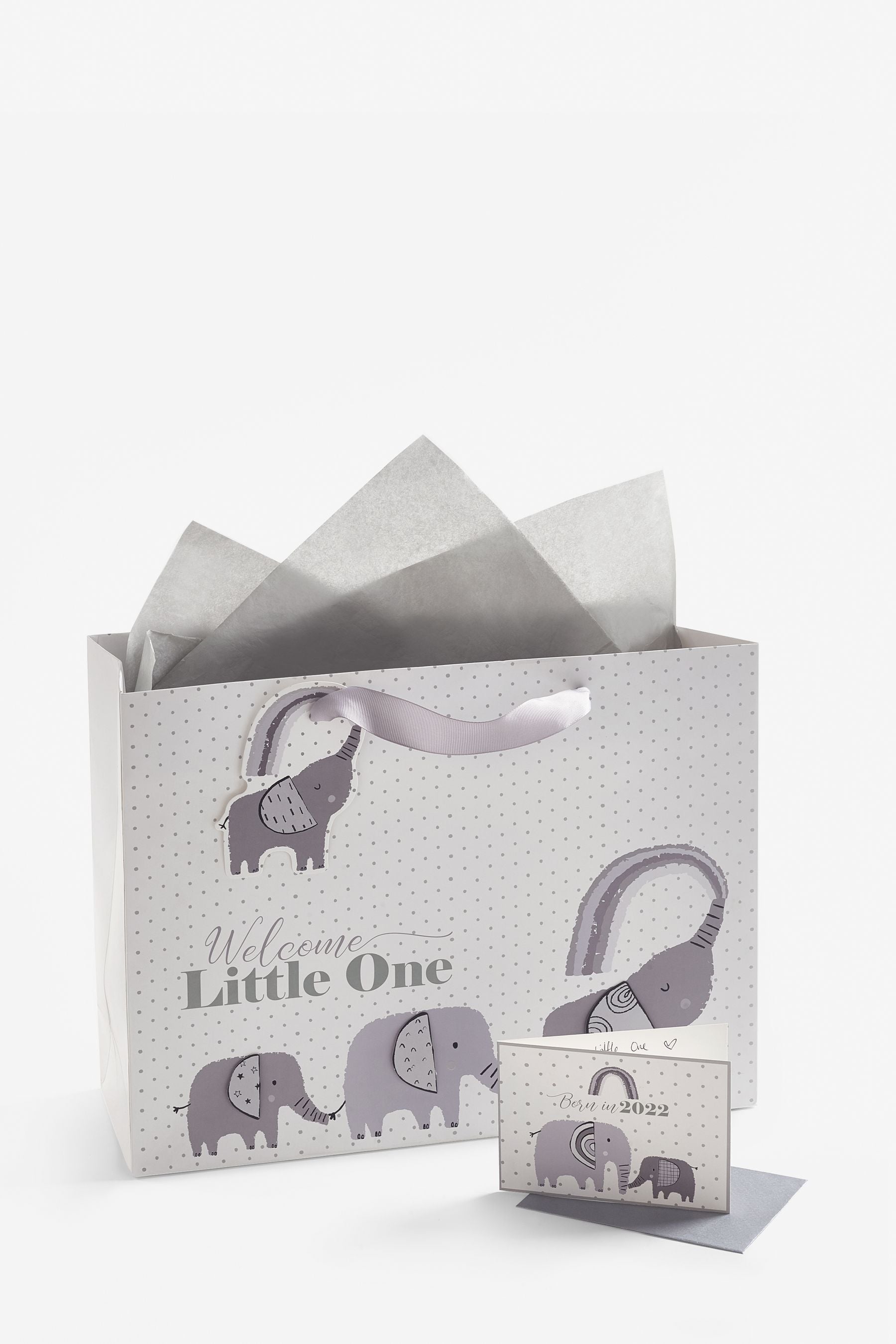 Grey Elephant Baby Gift Bag And Card Set