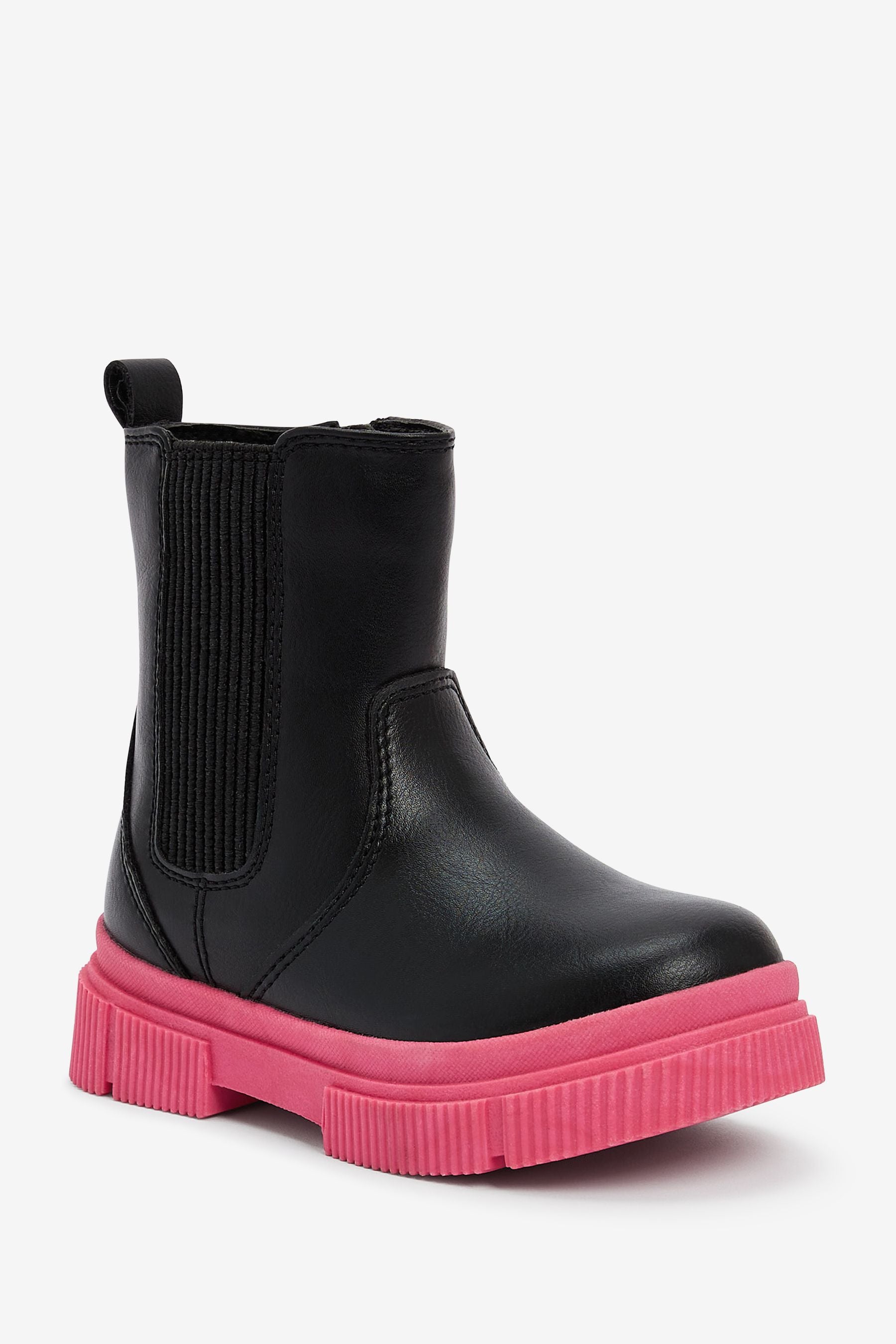 Black/Pink Chunky Chelsea Boots