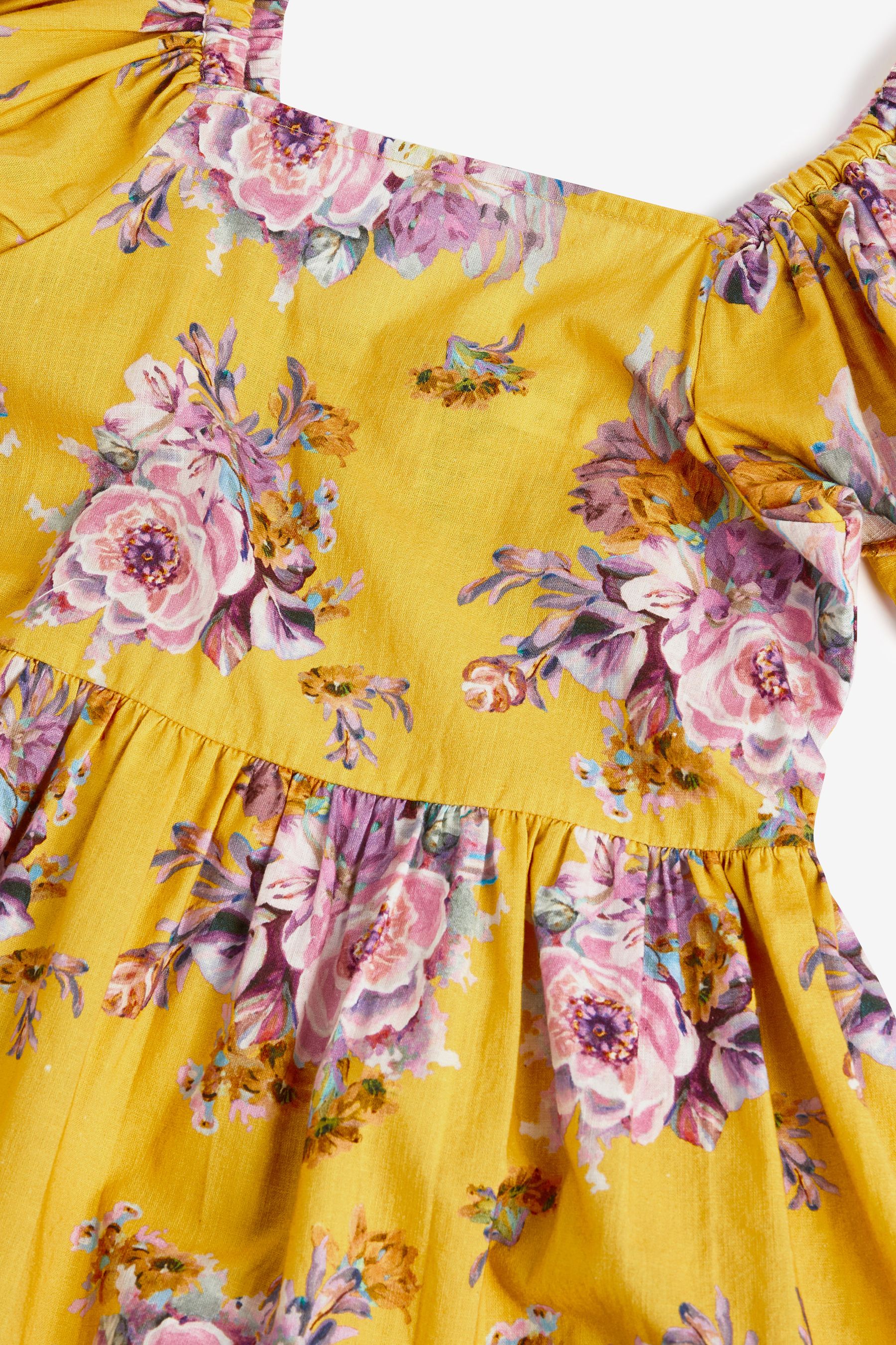 Yellow Floral Print Angel Sleeve Dress (3-16yrs)