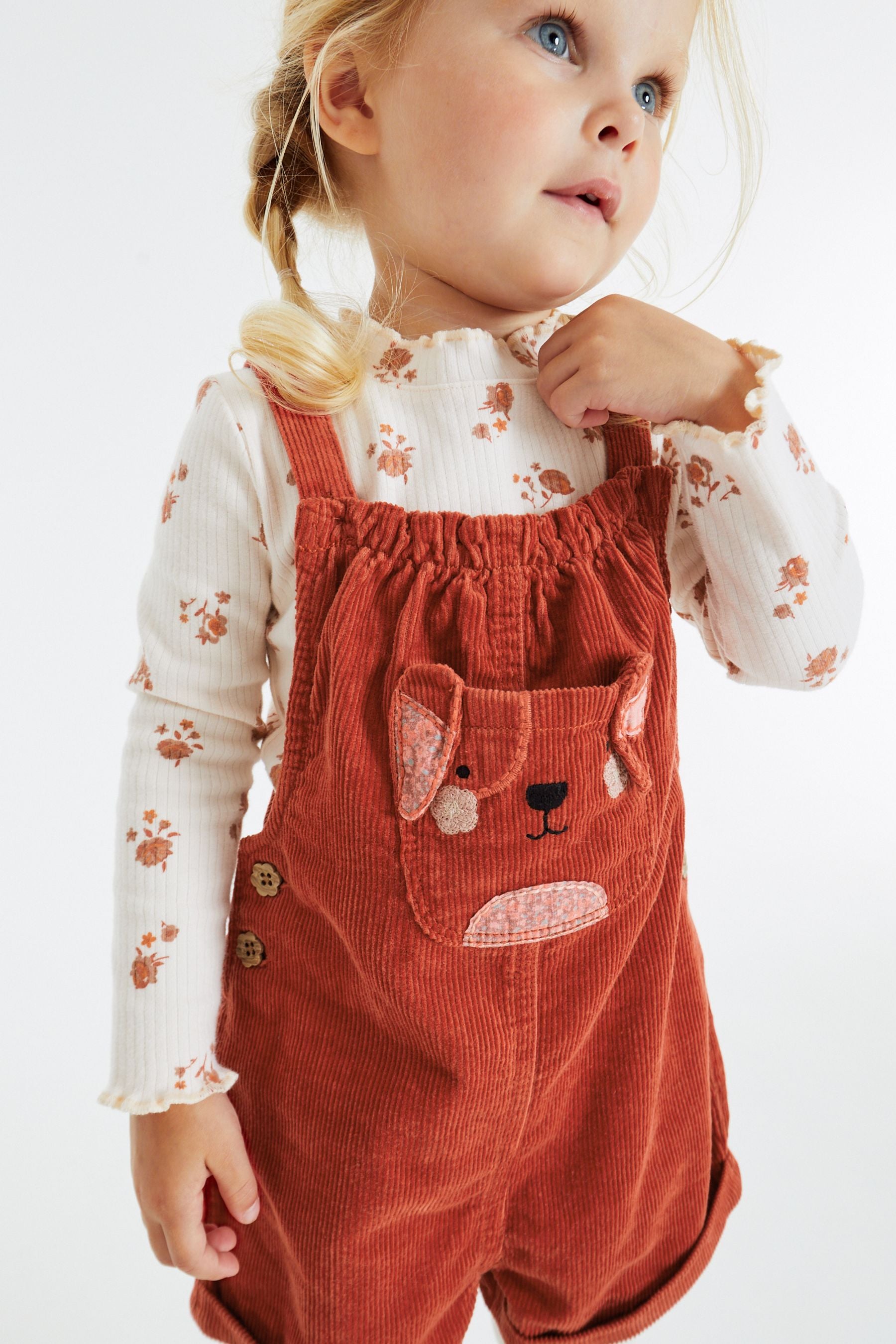 Rust Brown Cord Dungaree 3 Piece Set (3mths-7yrs)