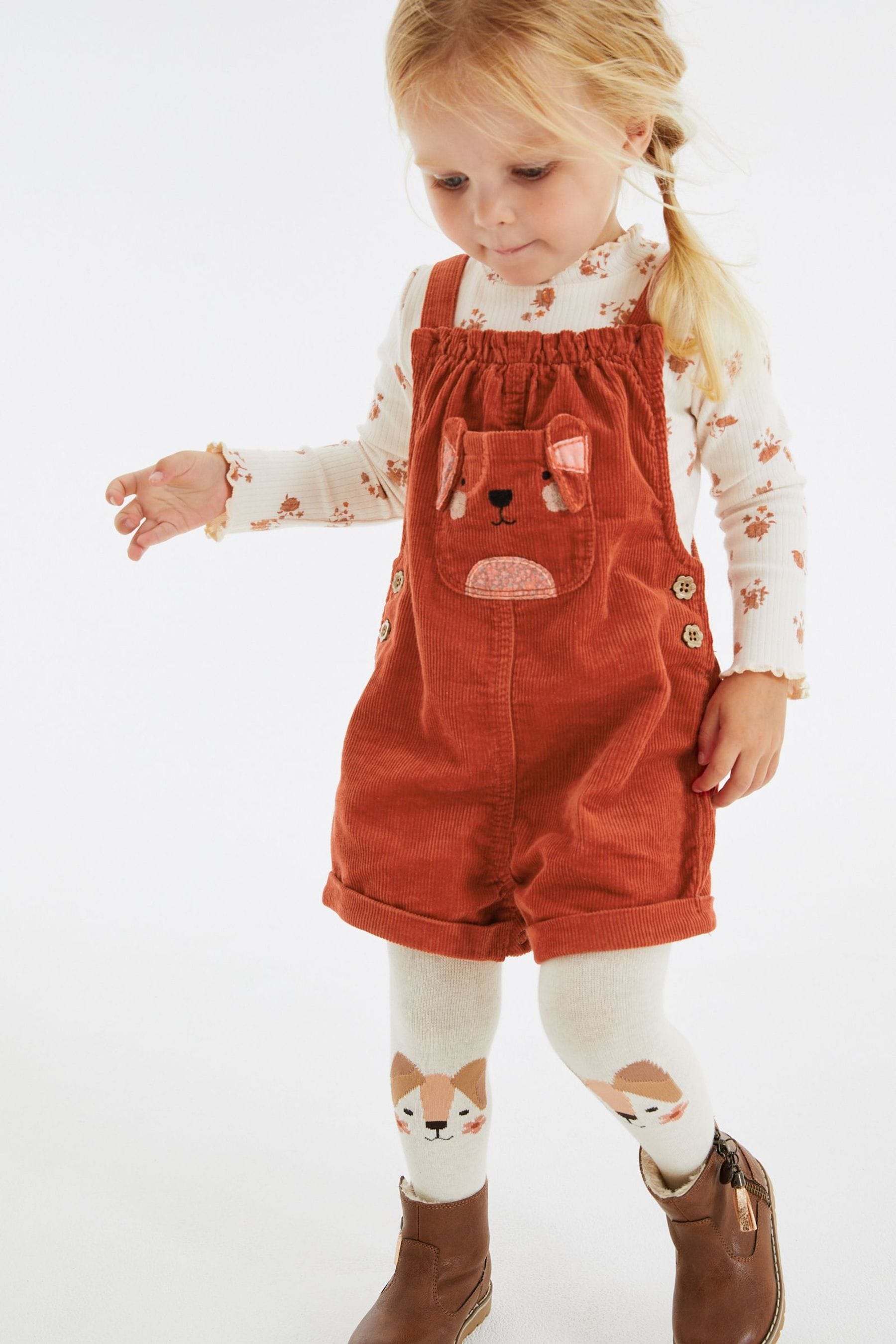 Rust Brown Cord Dungaree 3 Piece Set (3mths-7yrs)