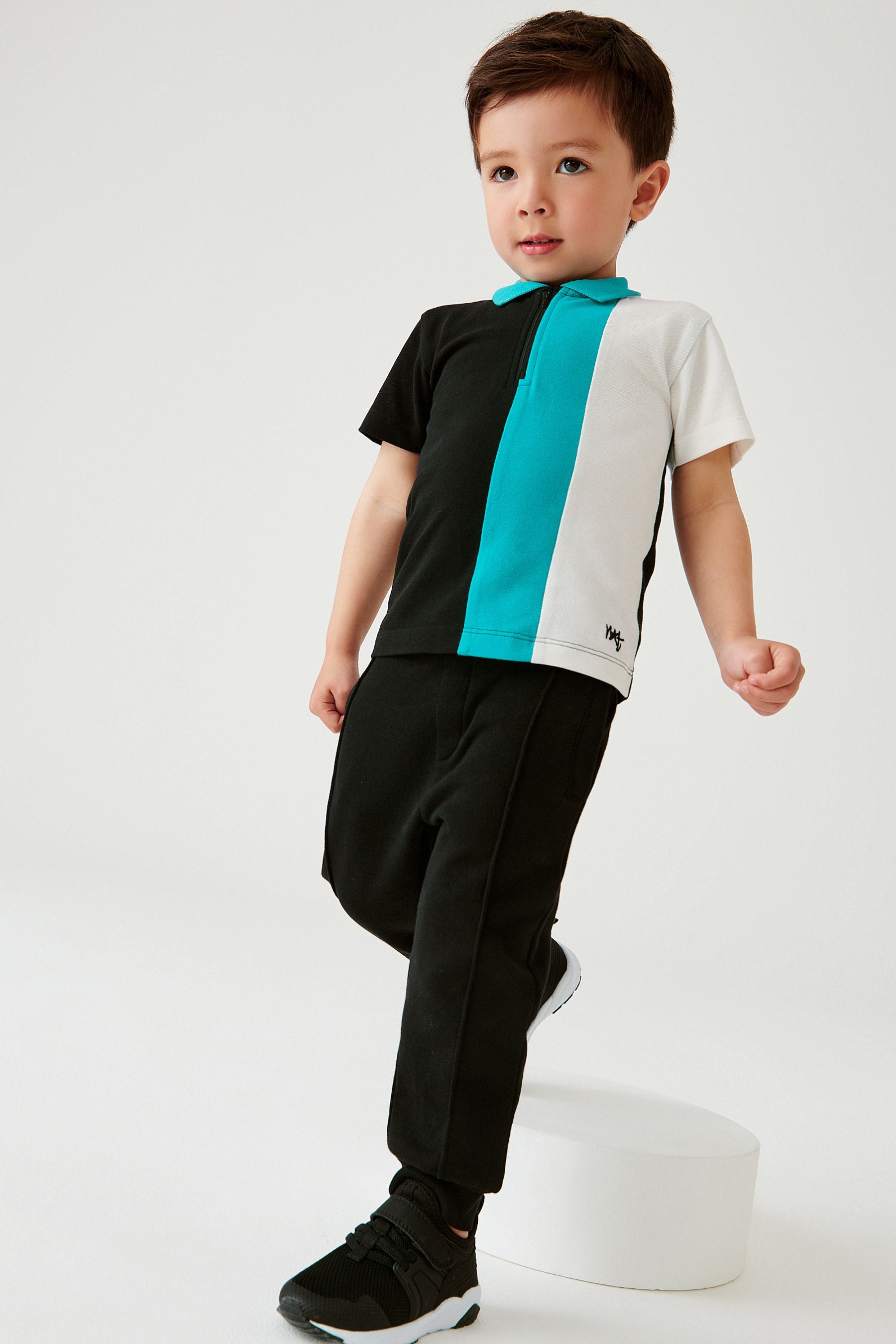 Black/Teal Blue Polo Shirt And Joggers Set (3mths-7yrs)