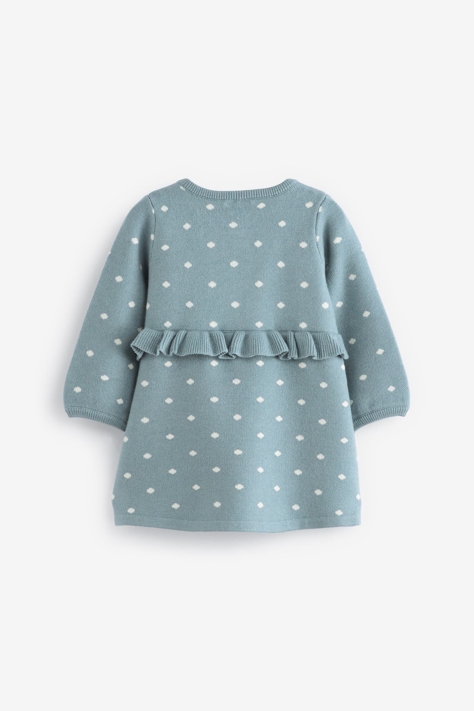 Teal Blue Spot Knitted Frill Baby Dress (0mths-2yrs)