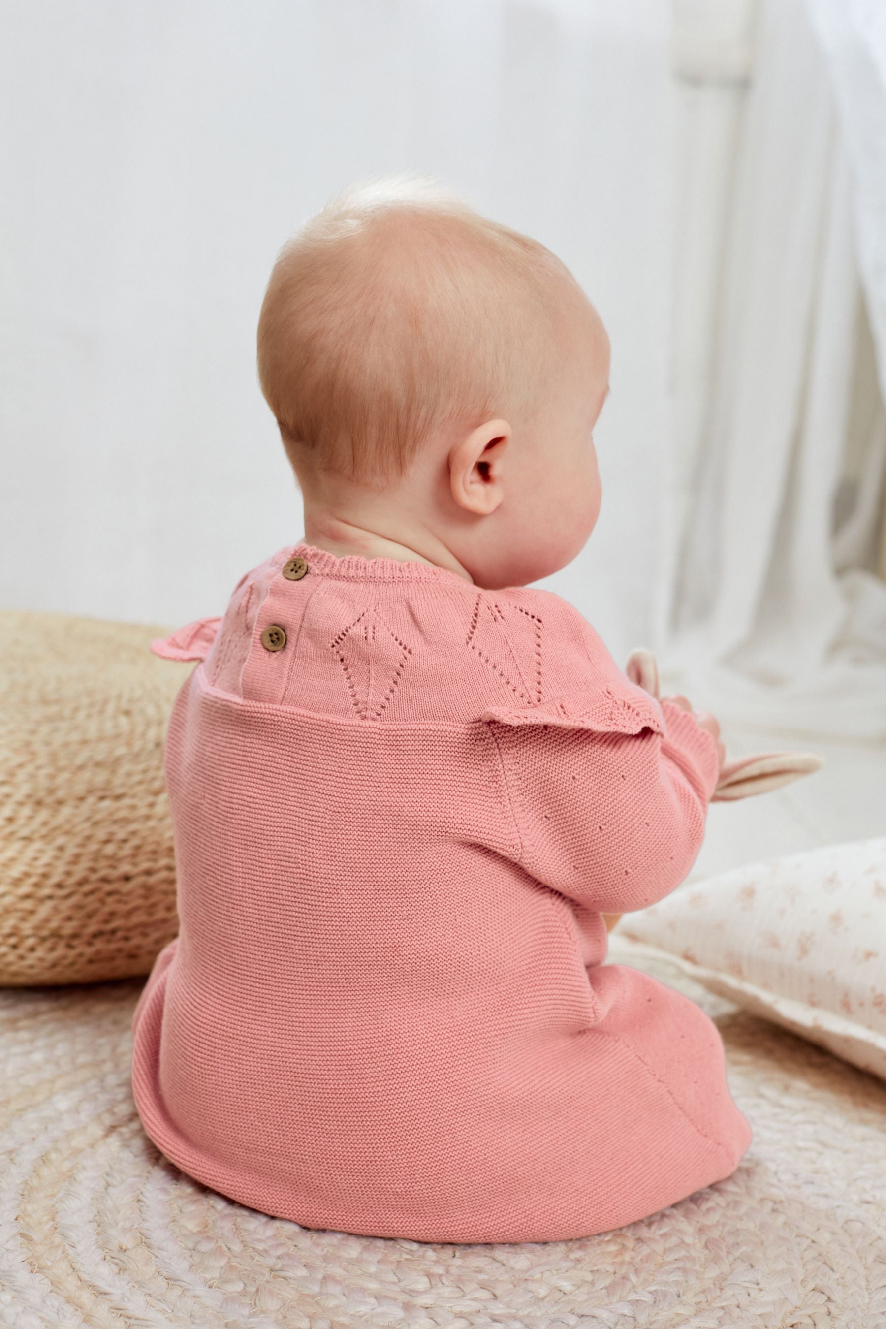 Pink Knitted Baby Pointelle Dress (0mths-2yrs)