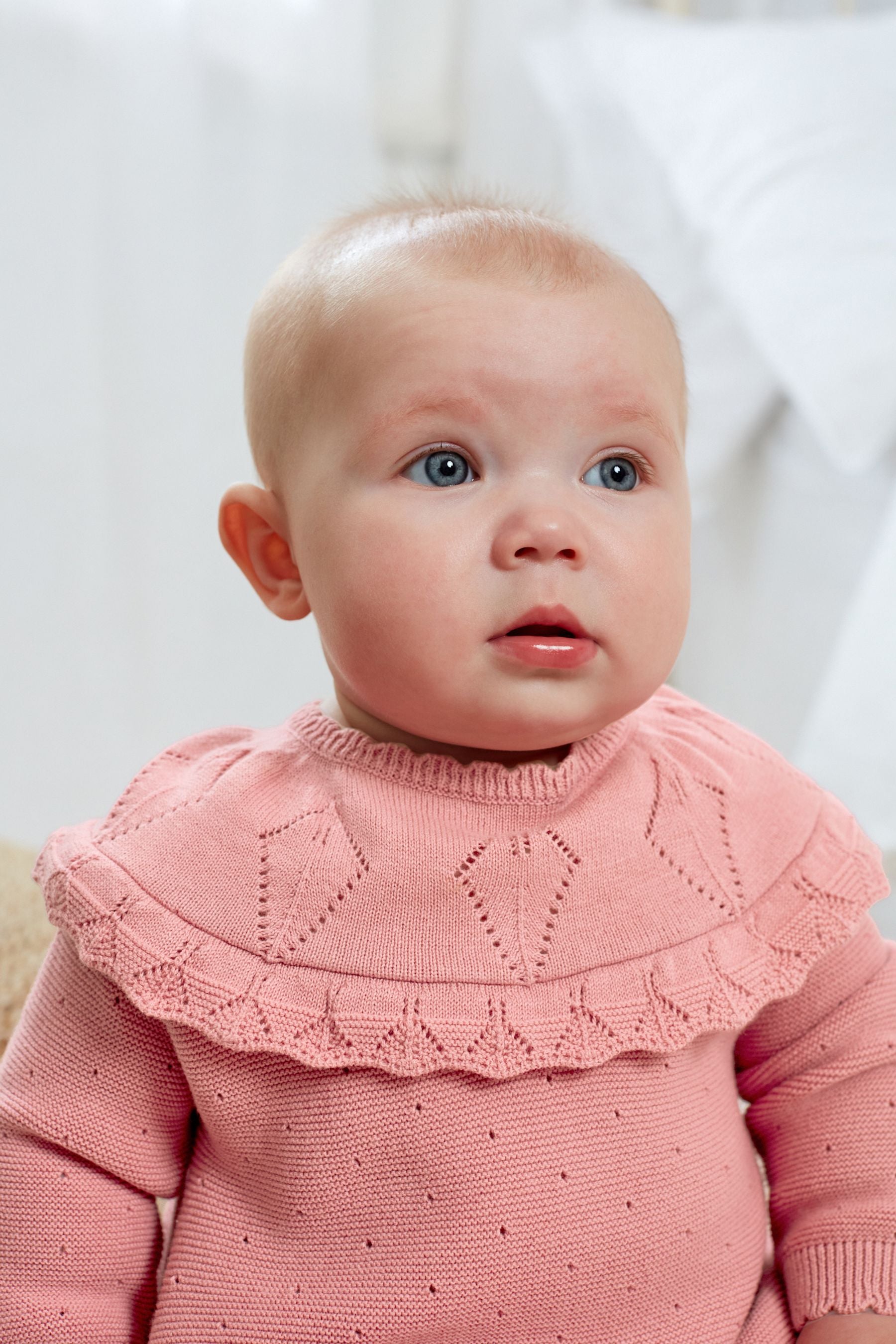 Pink Knitted Baby Pointelle Dress (0mths-2yrs)