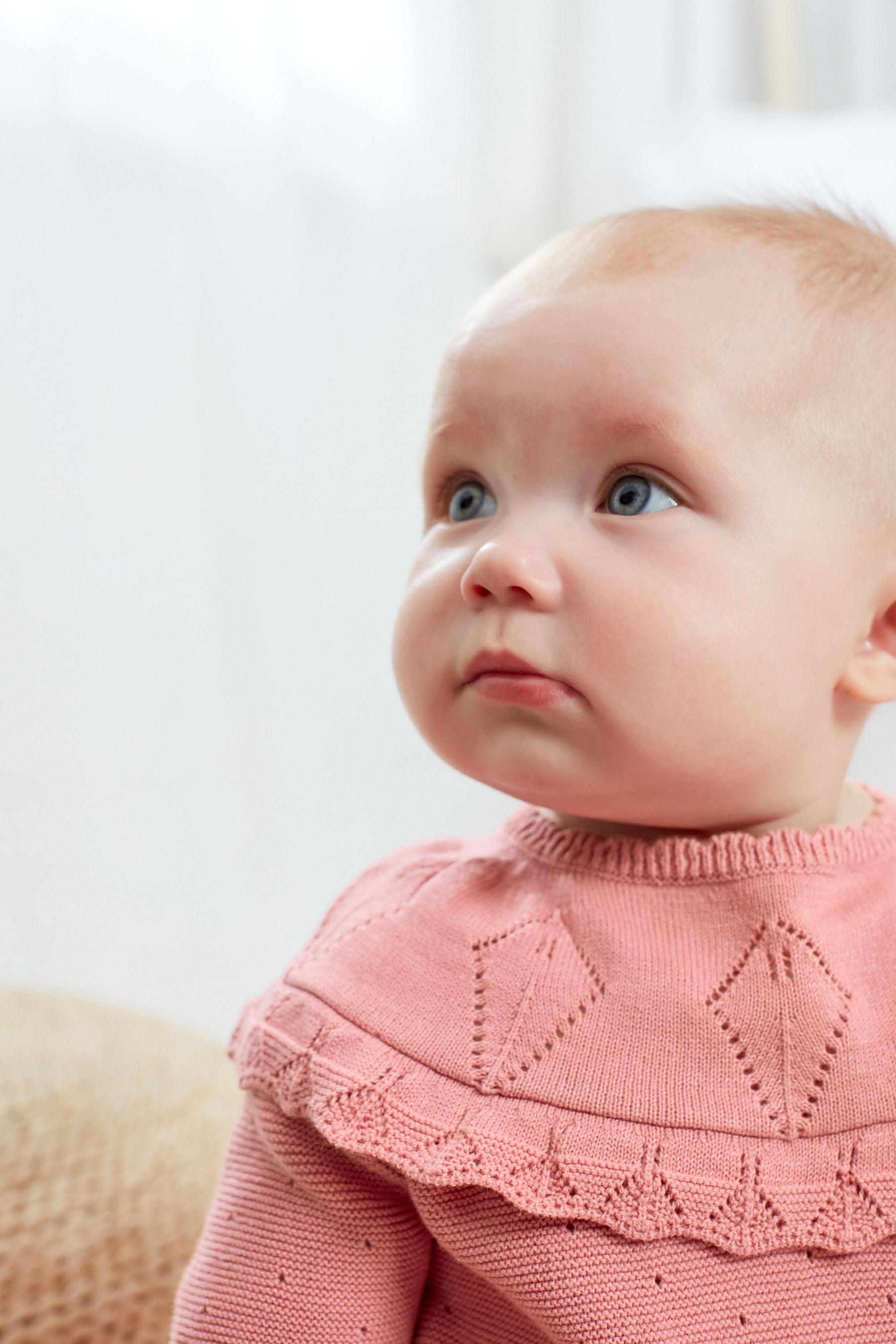 Pink Knitted Baby Pointelle Dress (0mths-2yrs)