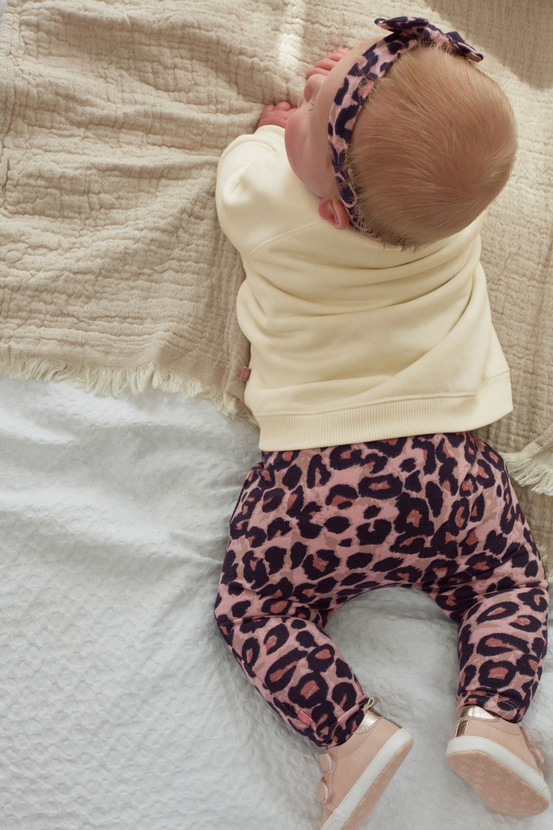 Animal Print 4 Piece Baby Sweater, Top, Leggings And Headband Set