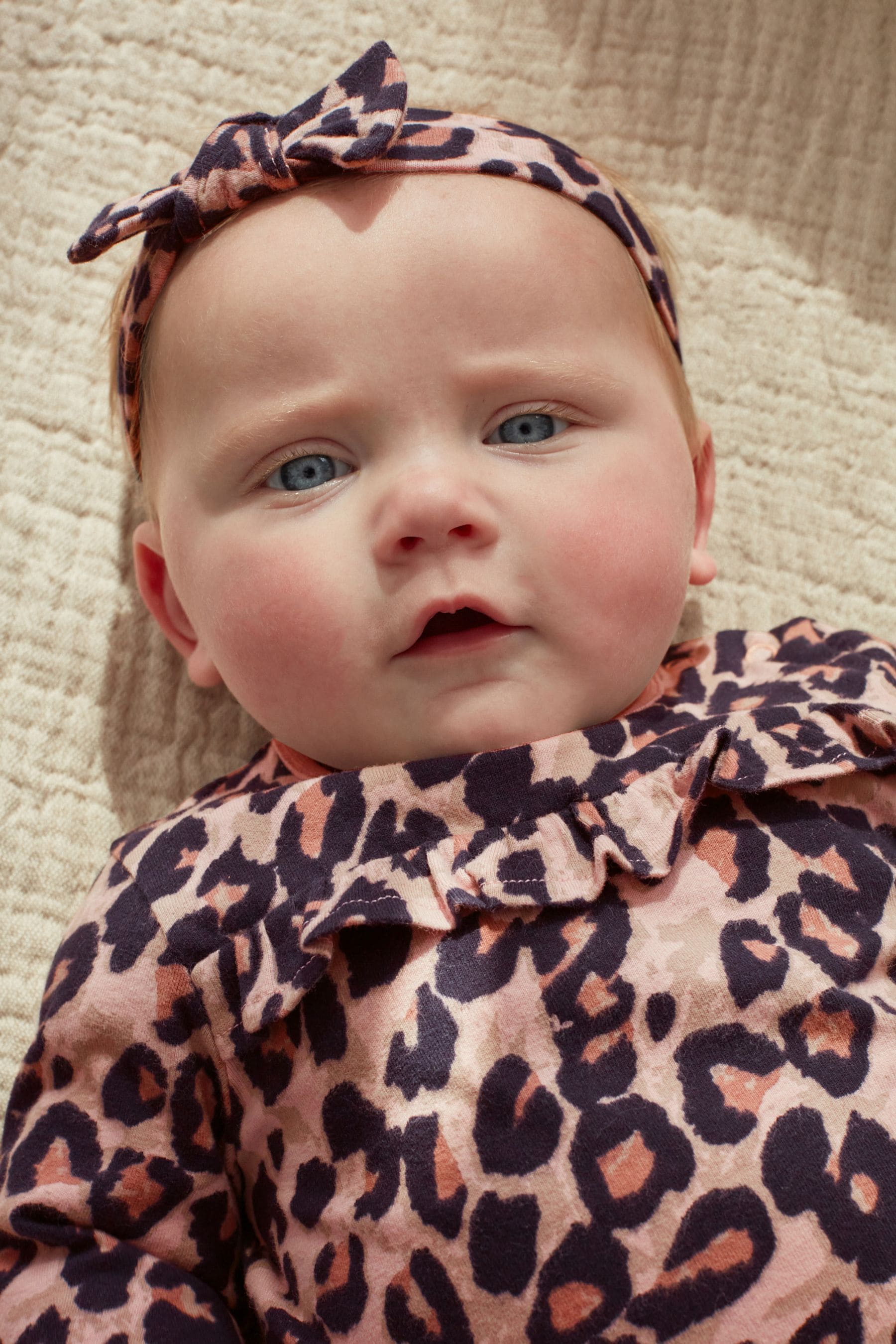 Animal Print 4 Piece Baby Sweater, Top, Leggings And Headband Set