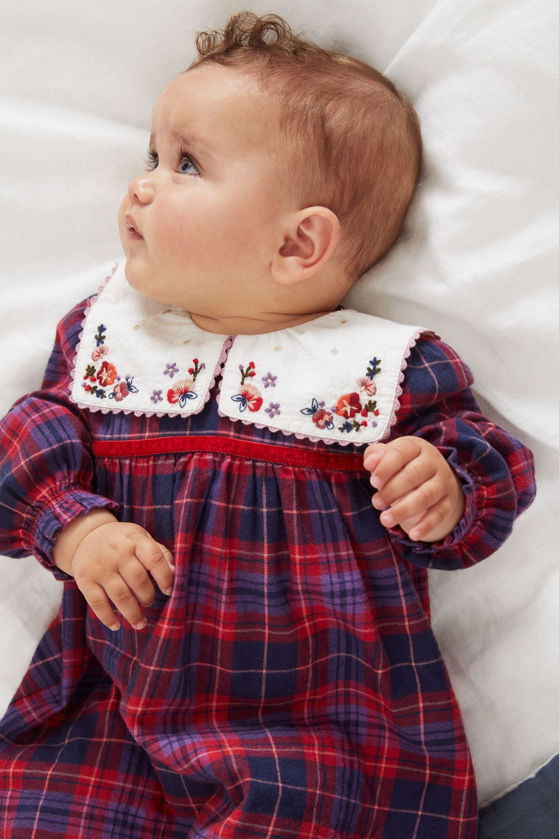 Red Embroidery Collared Check Baby Dress (0mths-2yrs)