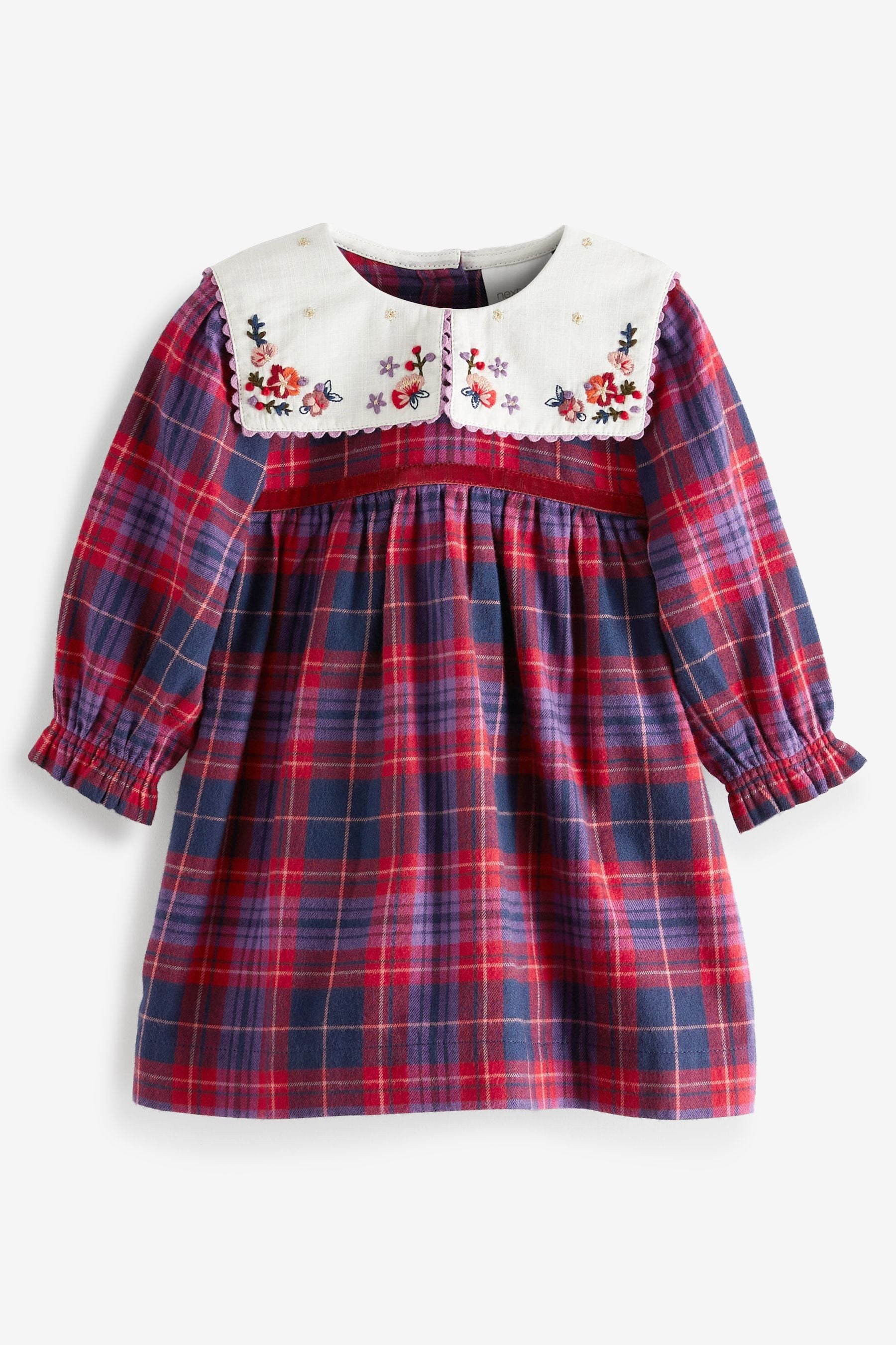 Red Embroidery Collared Check Baby Dress (0mths-2yrs)