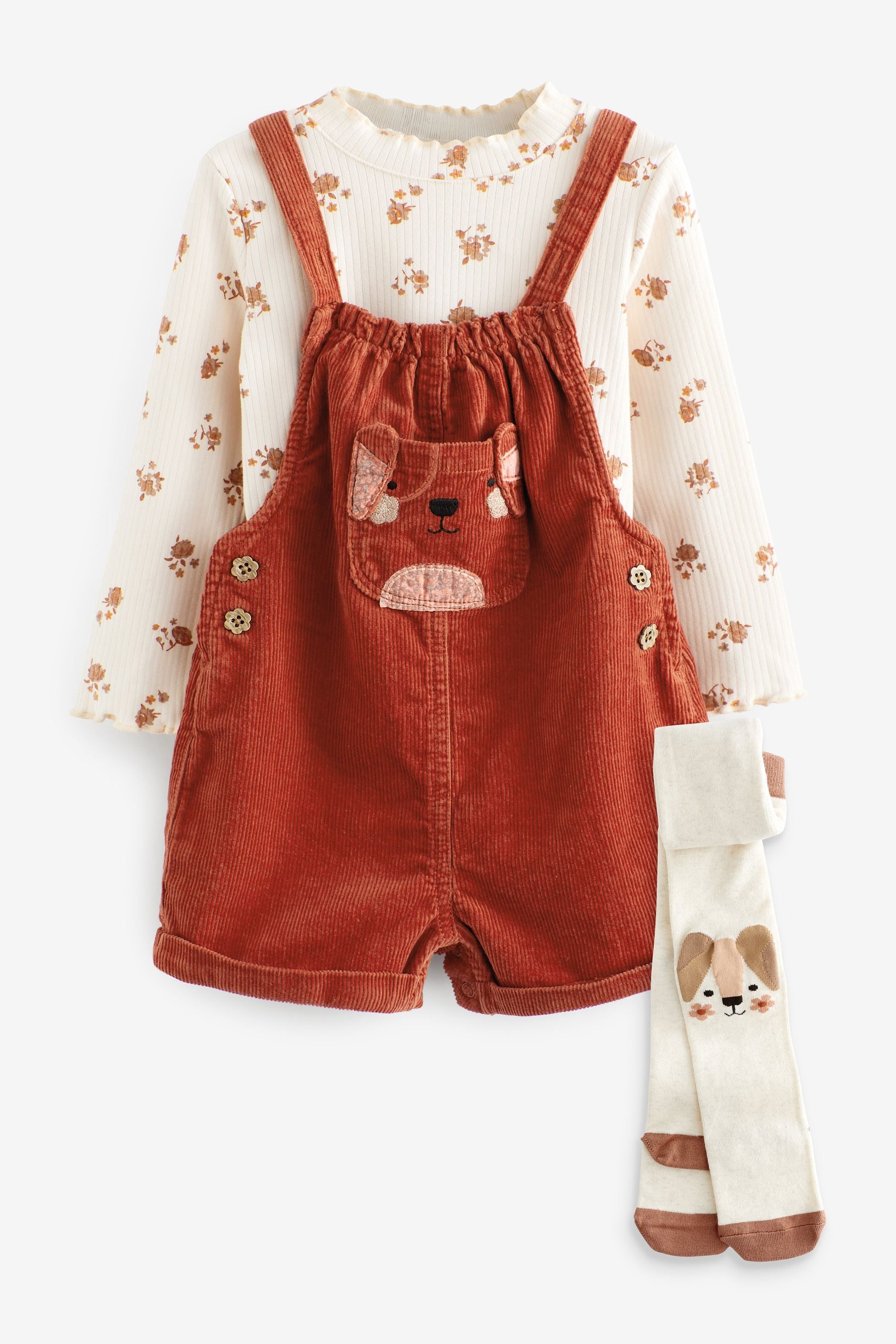 Rust Brown Cord Dungaree 3 Piece Set (3mths-7yrs)