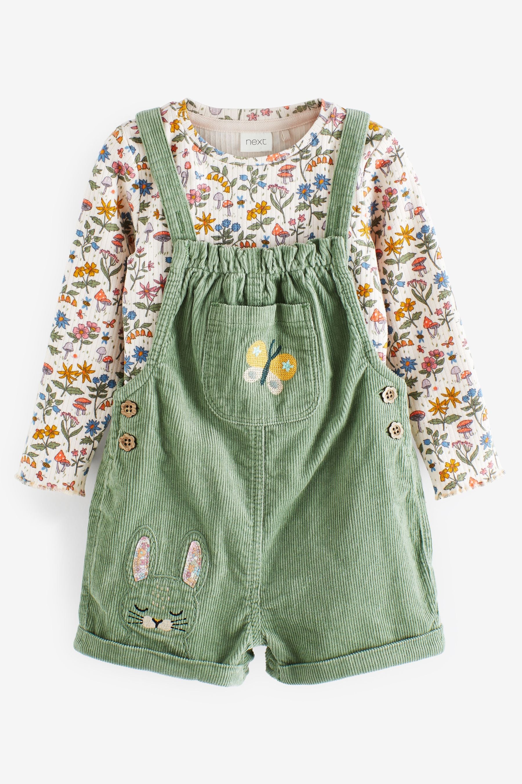 Green Cord Dungaree 3 Piece Set (3mths-7yrs)