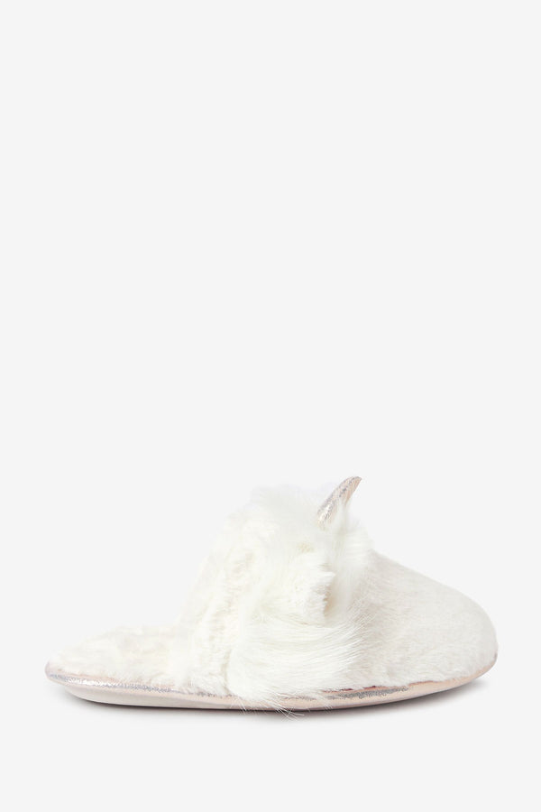 White Unicorn Recycled Faux Fur Mule Slippers