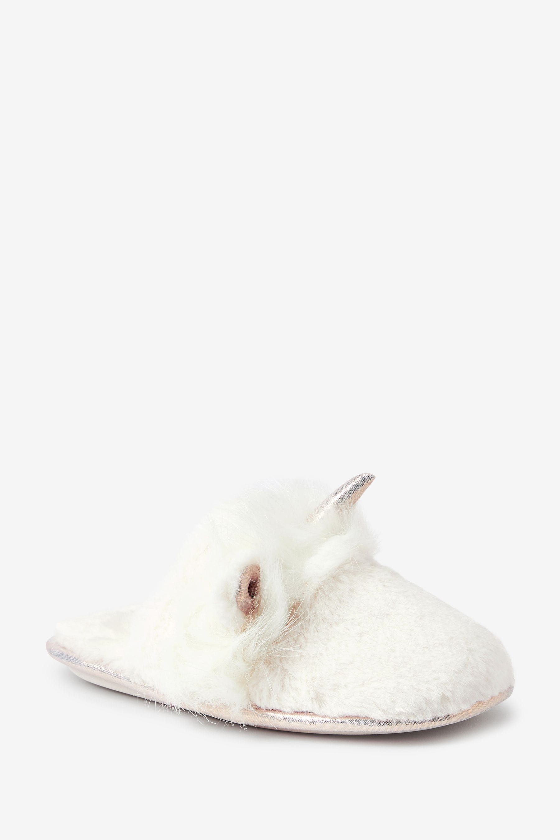 White Unicorn Recycled Faux Fur Mule Slippers