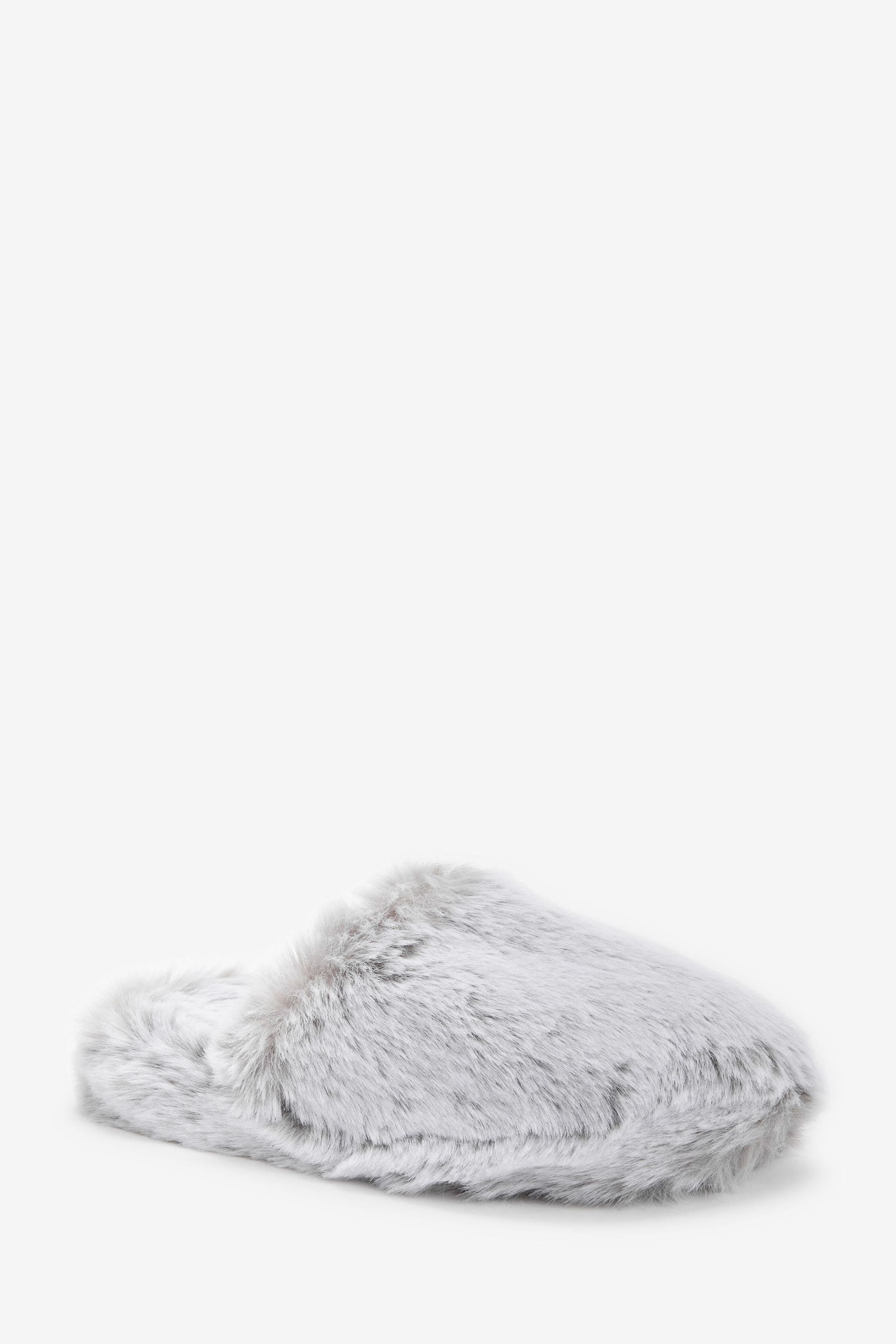 Grey Recycled Faux Fur Mule Slippers